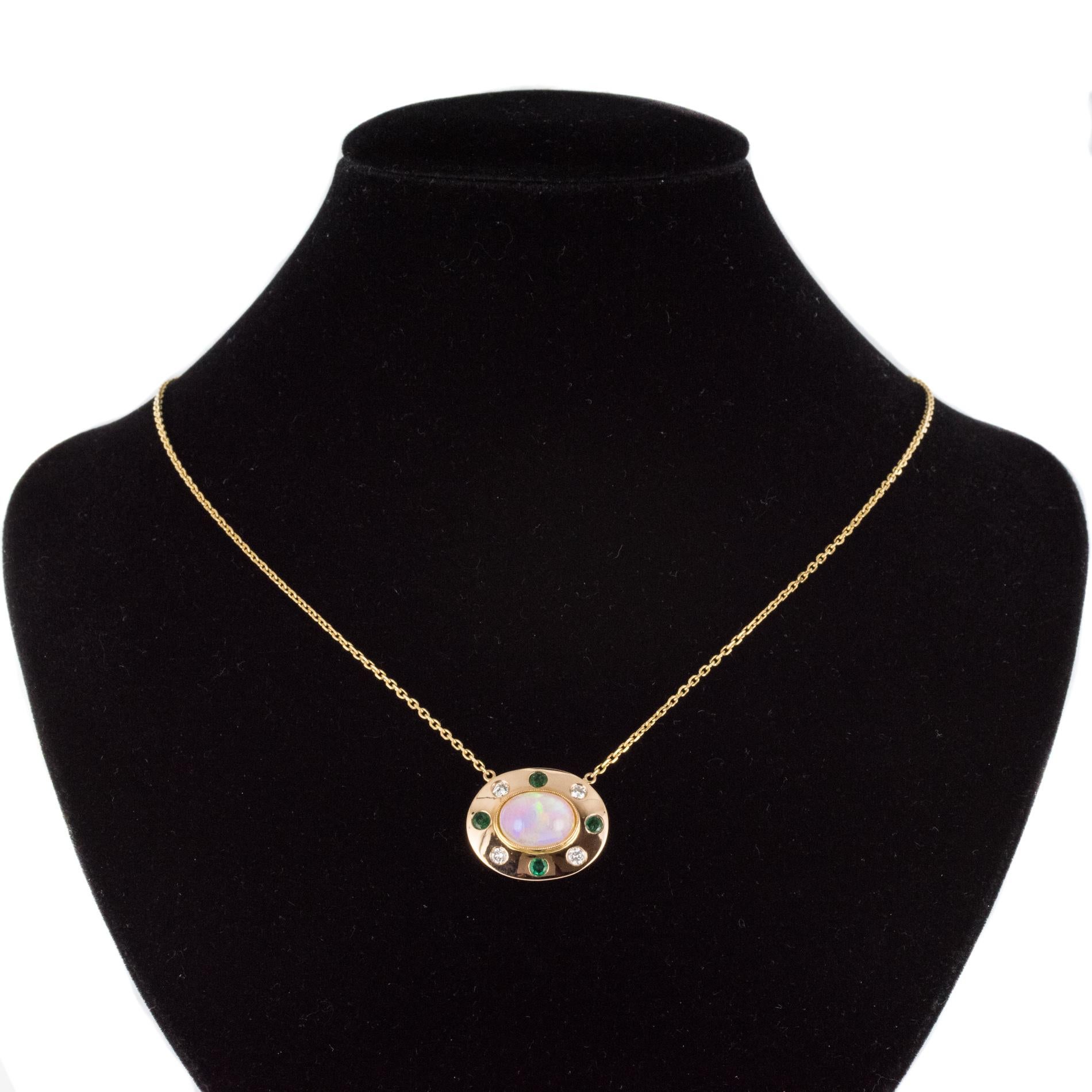 Baume Opal Emerald Diamond 18 Karat Yellow Gold Necklace 3