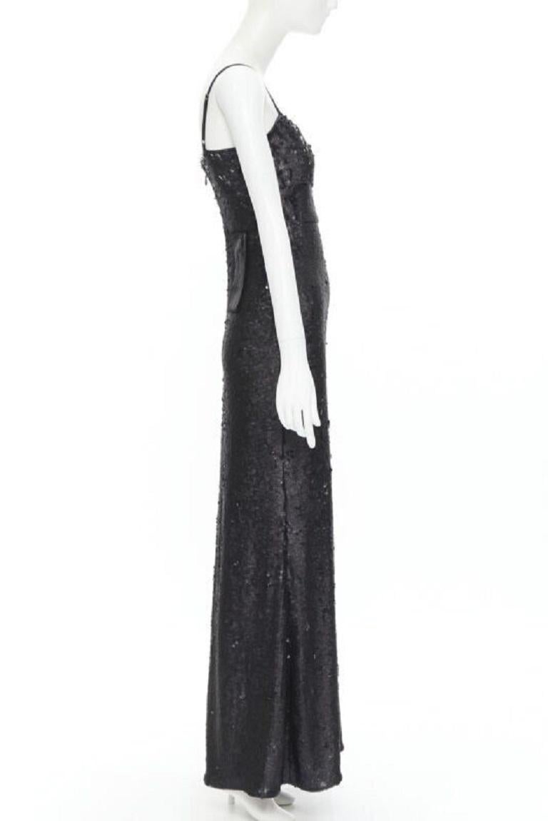 new BCBG Gisselle black matte sequins embellished spaghetti strap maxi gown XS In New Condition In Hong Kong, NT