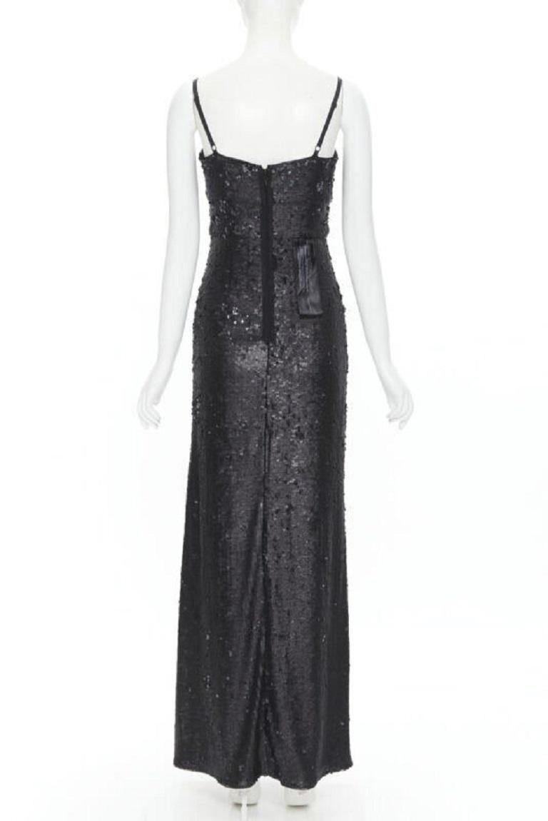 Women's new BCBG Gisselle black matte sequins embellished spaghetti strap maxi gown XS