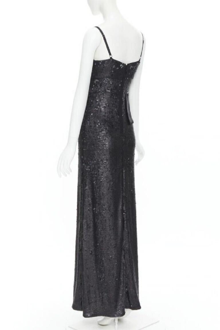 new BCBG Gisselle black matte sequins embellished spaghetti strap maxi gown XS 1