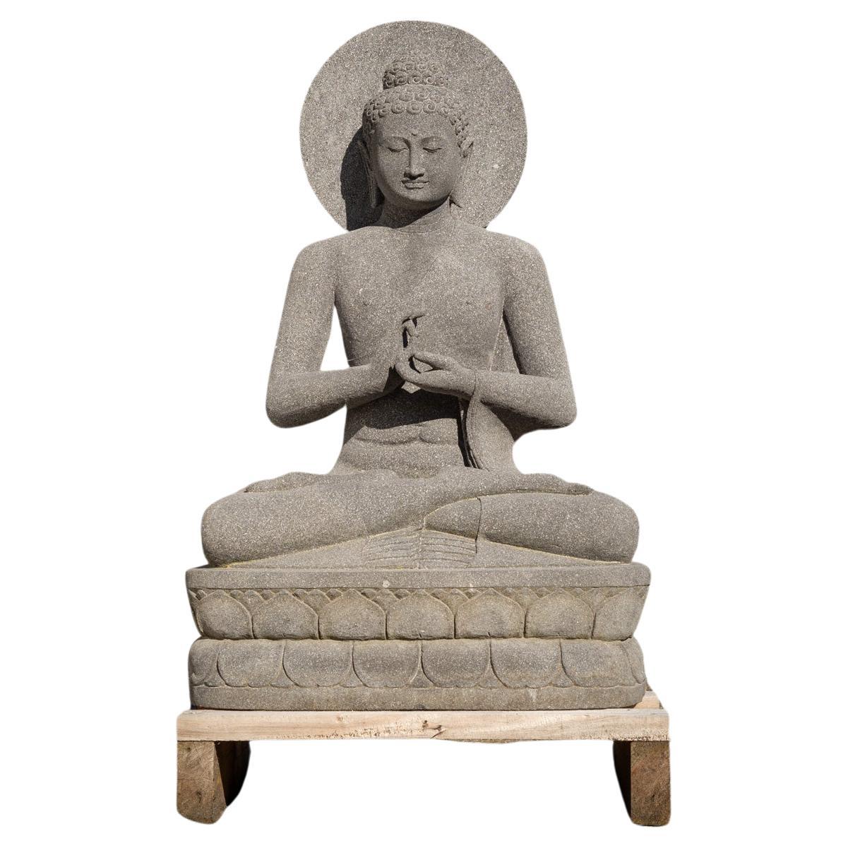 New beautiful lavastone Buddha statue from Indonesia in Dharmachakra mudr For Sale
