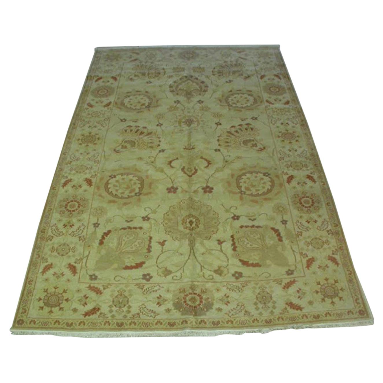 NEW Beige Ivory Floral Oushak Style Area Rug 6.4 x 8.9 ft.