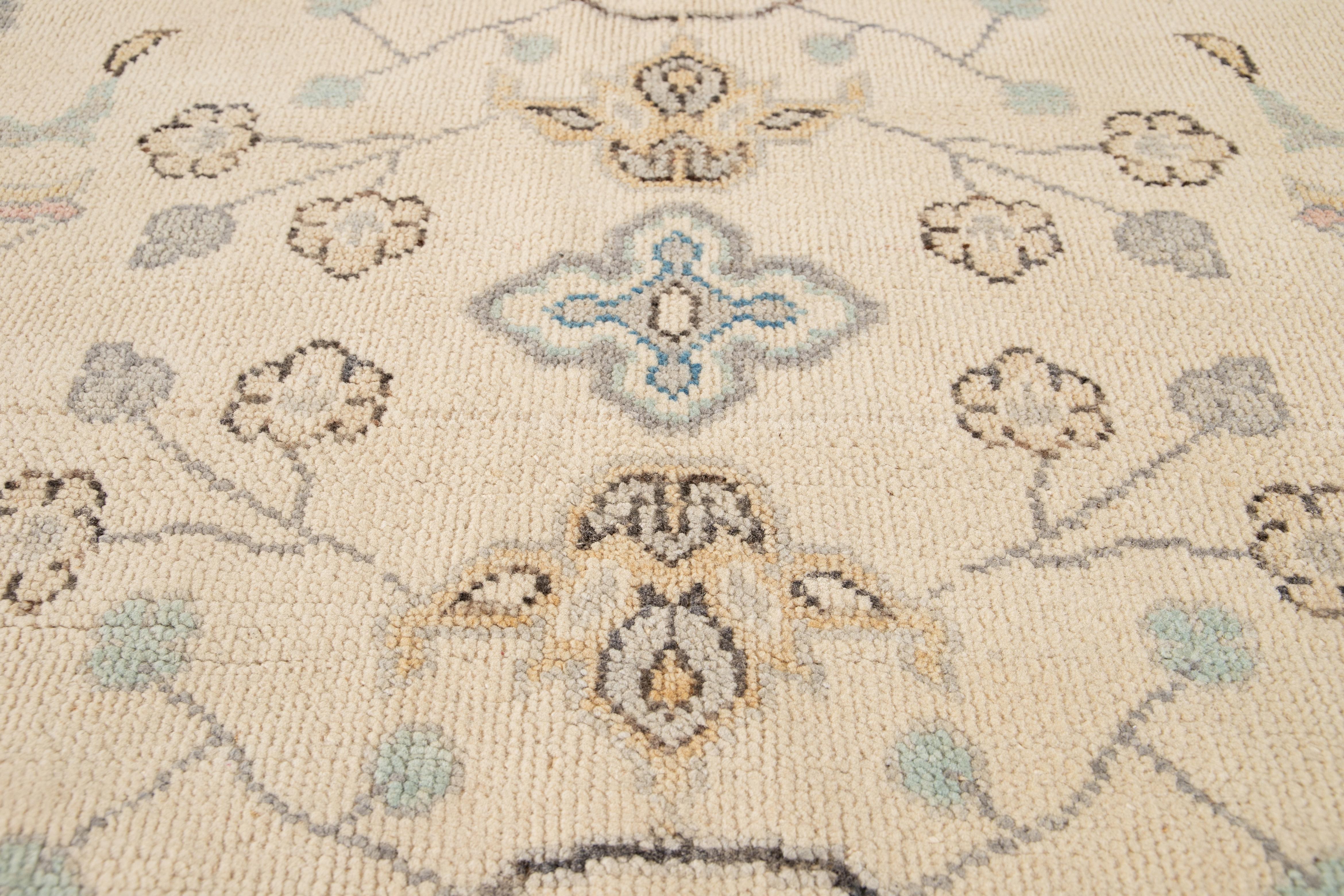New Beige Modern Oushak Square Wool Rug For Sale 8