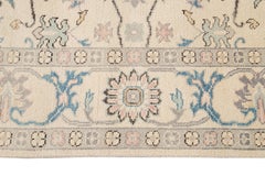 Beige Modern Oushak Hand-Knotted Wool Rug, Floral Design, 8'2\" Square