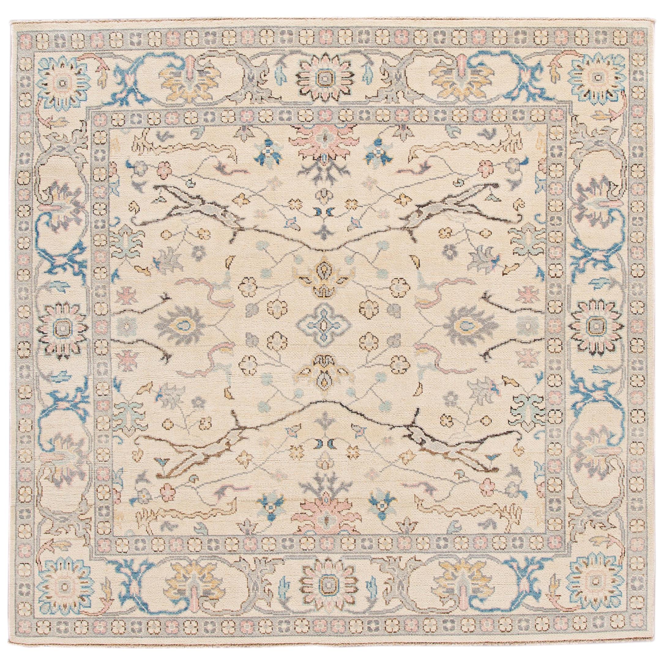 New Beige Modern Oushak Square Wool Rug For Sale