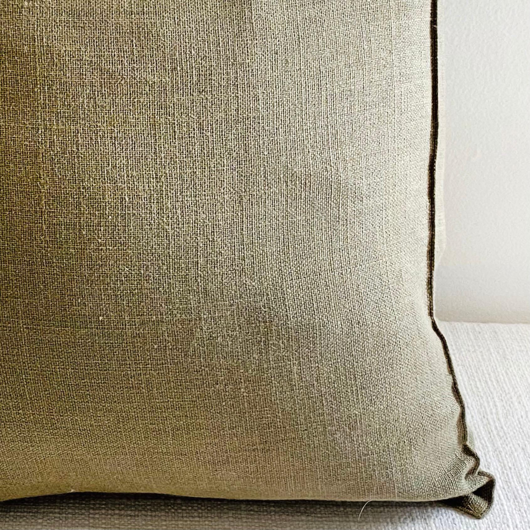 New Belgian Linen Accent Pillow Cover in Kaki Color In New Condition In Brea, CA