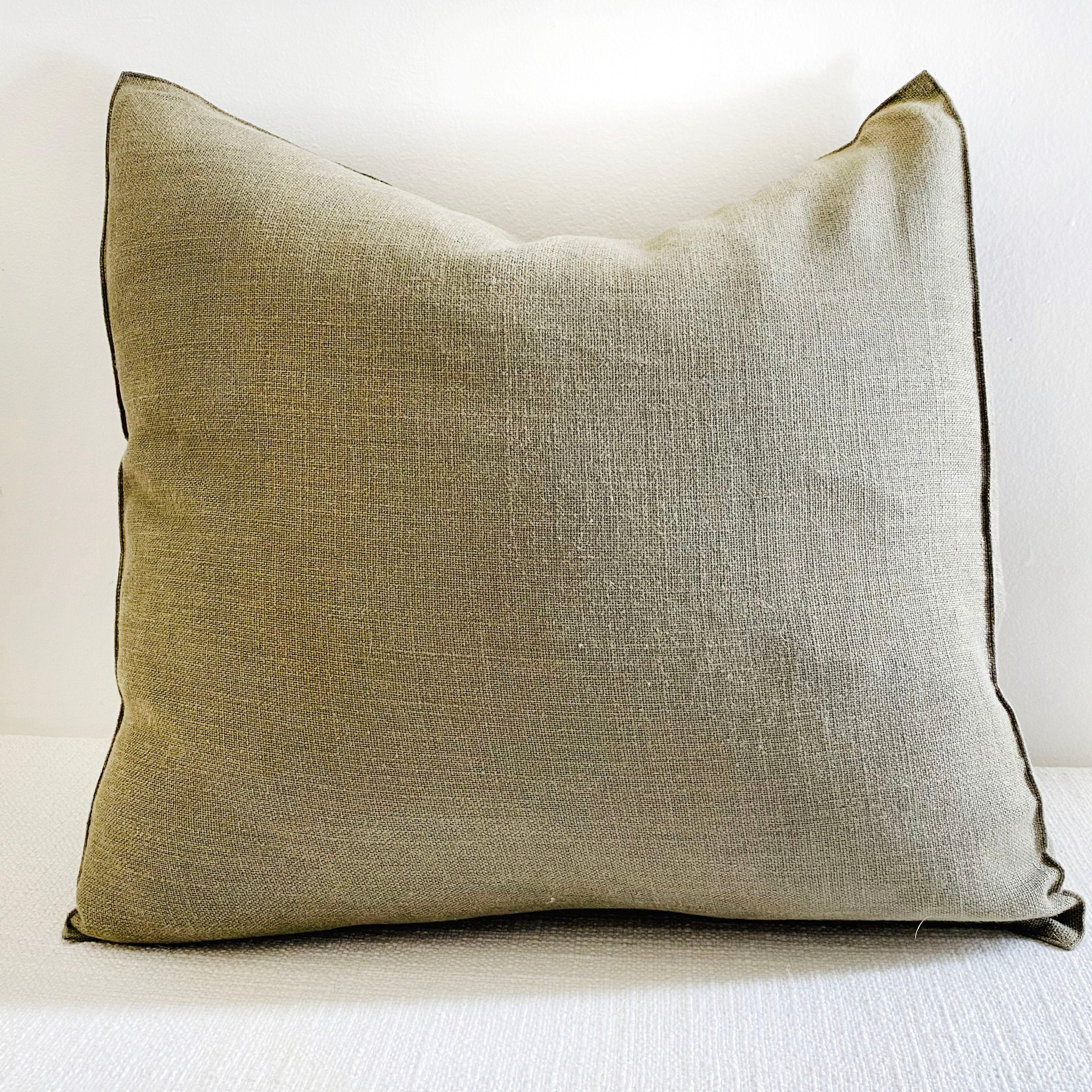 Contemporary New Belgian Linen Accent Pillow Cover in Kaki Color