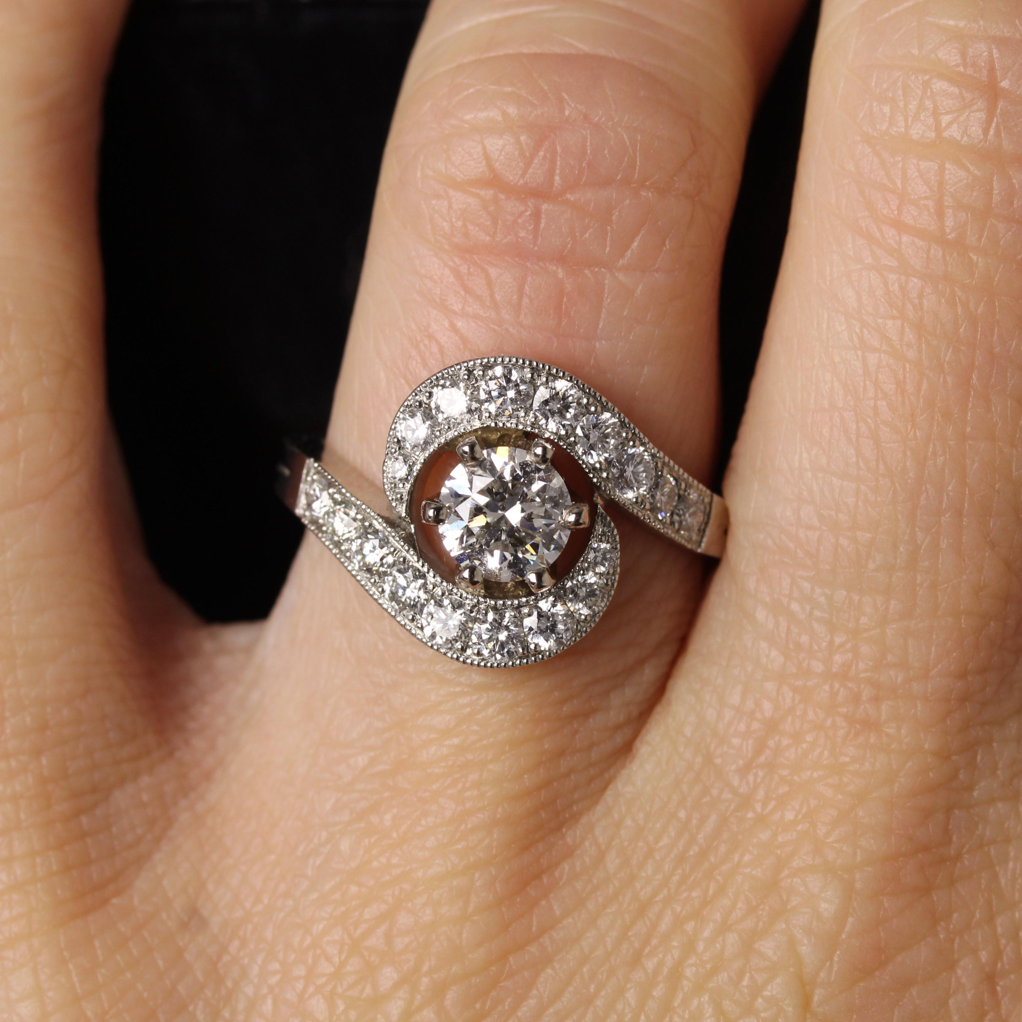New Belle Epoque Spirit Diamonds 18 Karat White Gold Platinum Swirl Ring For Sale 6