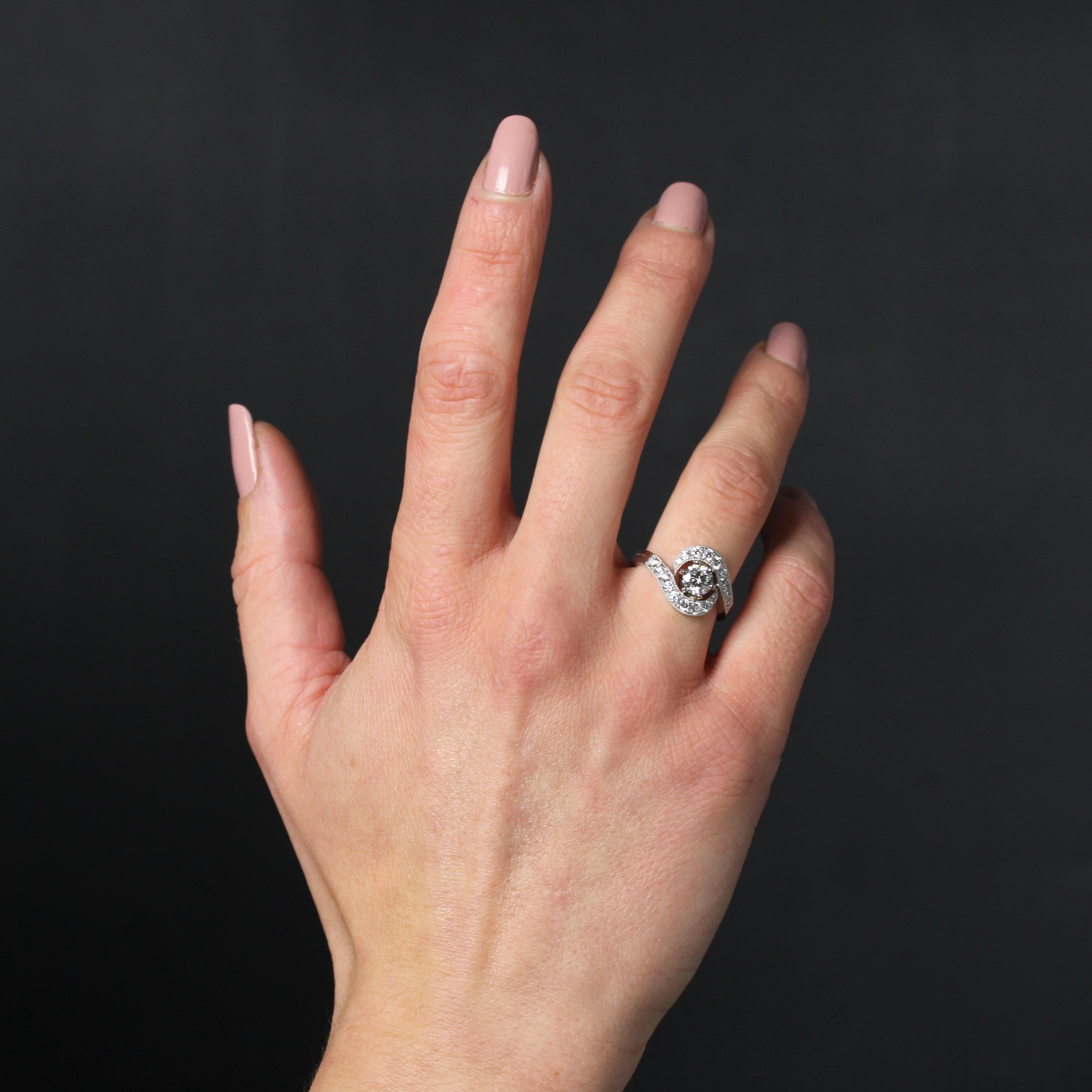 Brilliant Cut New Belle Epoque Spirit Diamonds 18 Karat White Gold Platinum Swirl Ring For Sale
