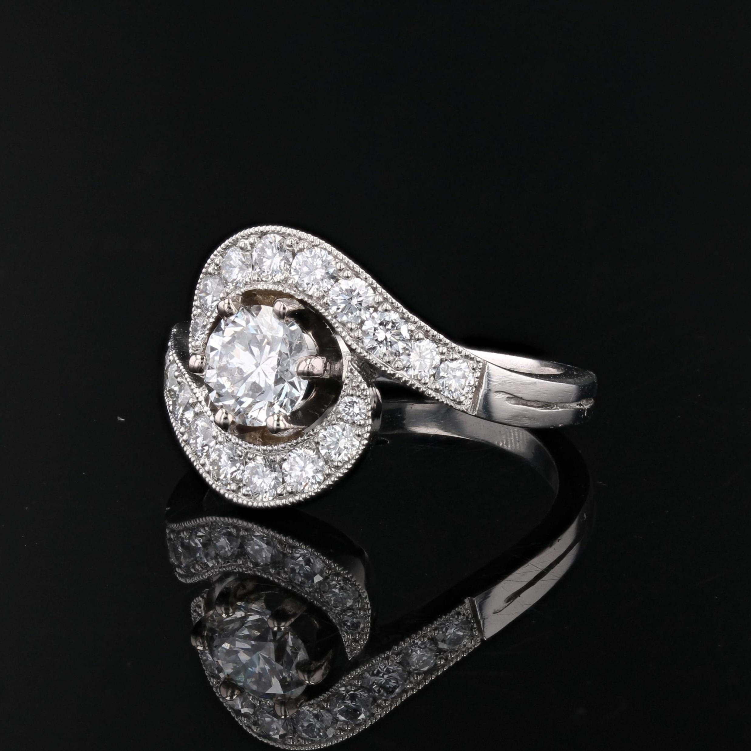 New Belle Epoque Spirit Diamonds 18 Karat White Gold Platinum Swirl Ring For Sale 1