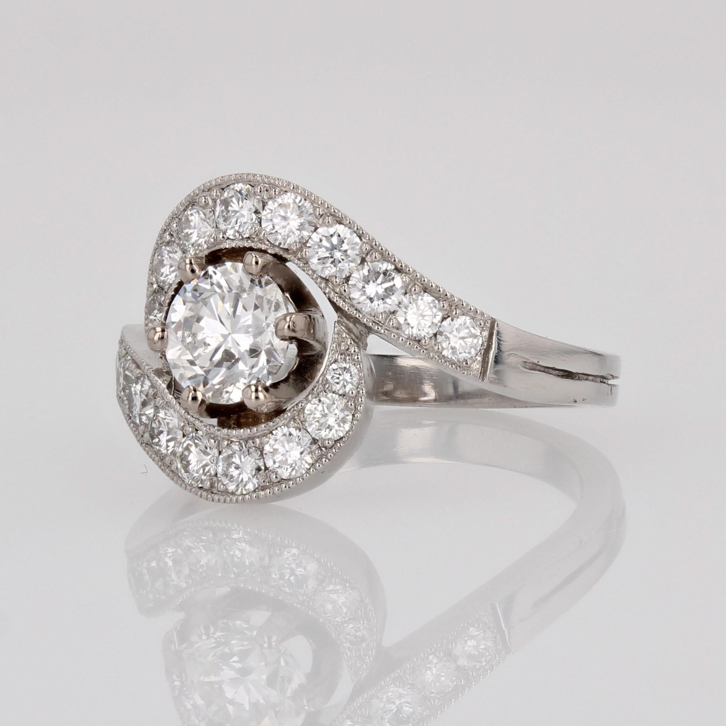 New Belle Epoque Spirit Diamonds 18 Karat White Gold Platinum Swirl Ring For Sale 2