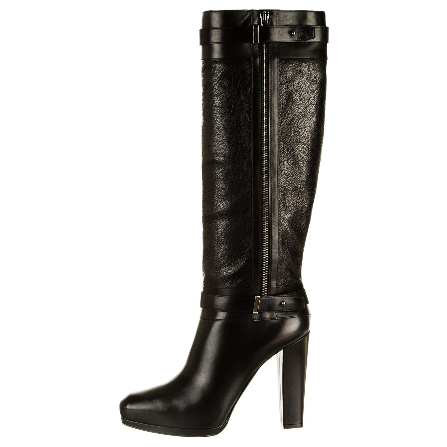 New Belstaff Runway  GAINSBOROUGH Leather Black Knee-High Boots 39.5 - US 9.5