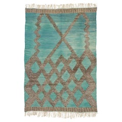 New Beni Mrirt Turquoise Moroccan Kilim Rug with a Raised Design, 08'02 x 11'06