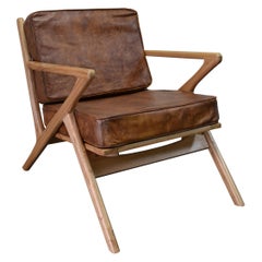 New Bentwood Armchair with Wood Seat and Back and Brown Skin Cushions