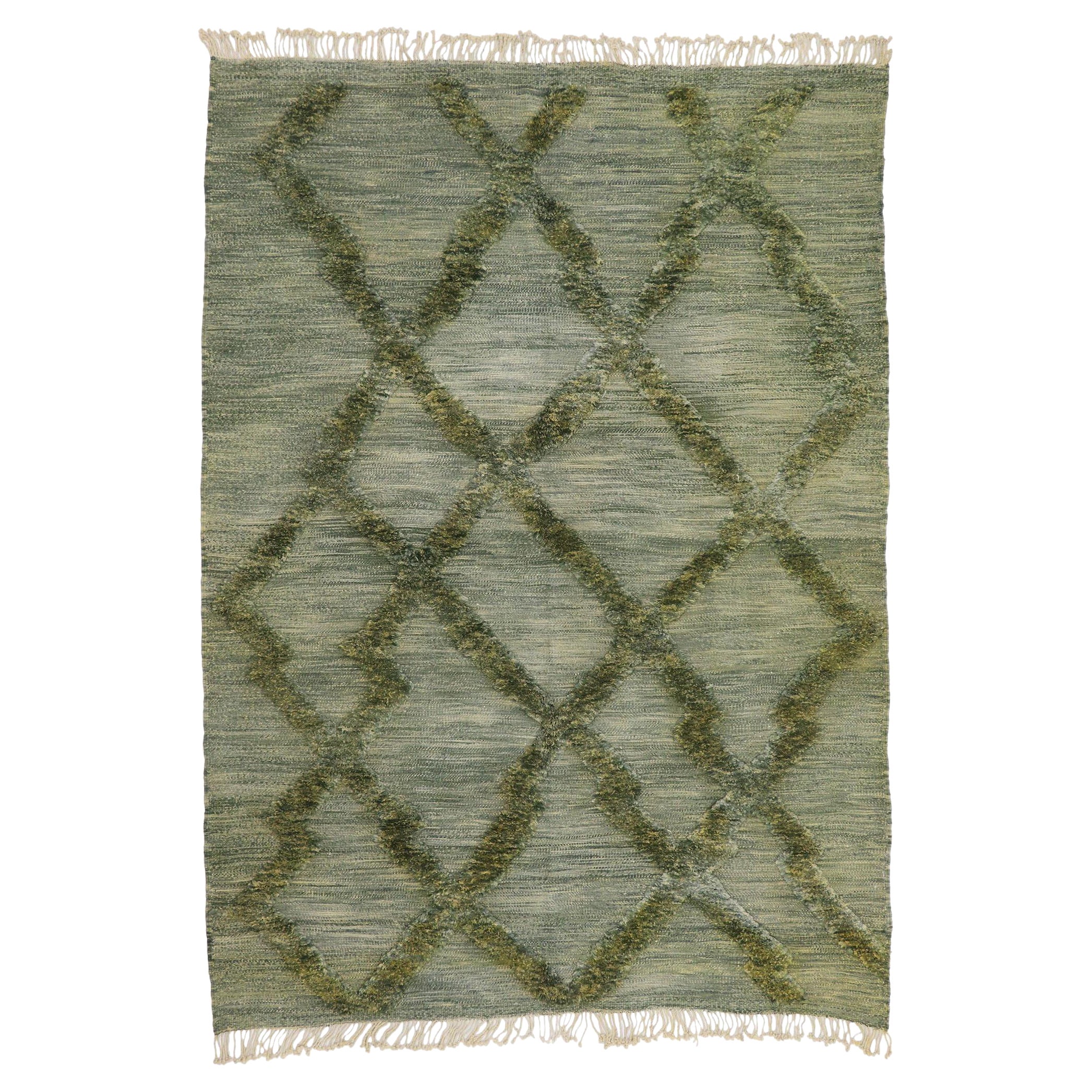 New Berber Moroccan Kilim High-Low Rug with Modern Biophilic Design