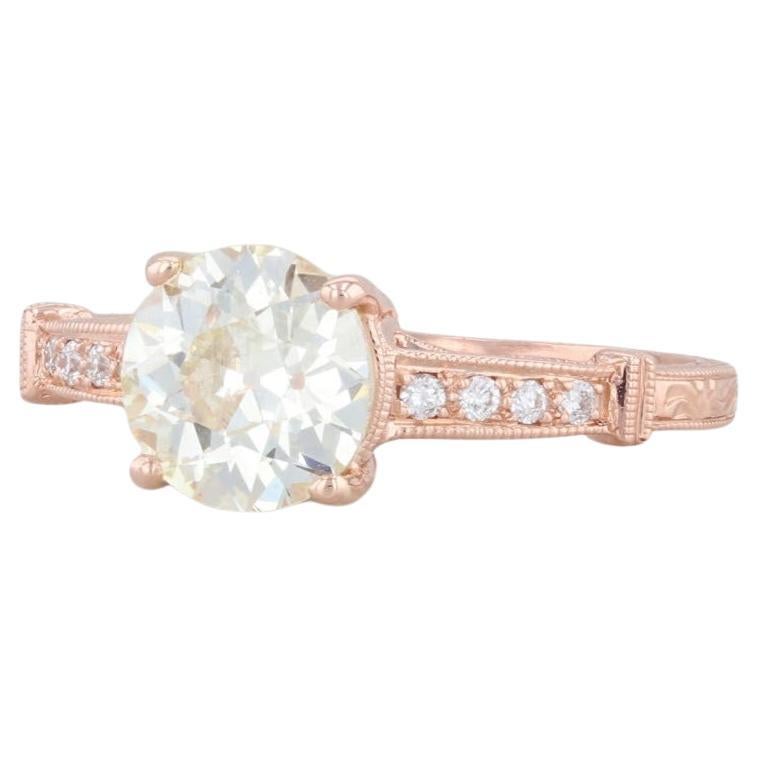 Beverley K, bague de fiançailles solitaire ronde en or rose 14 carats avec diamants 1,29 carat en vente