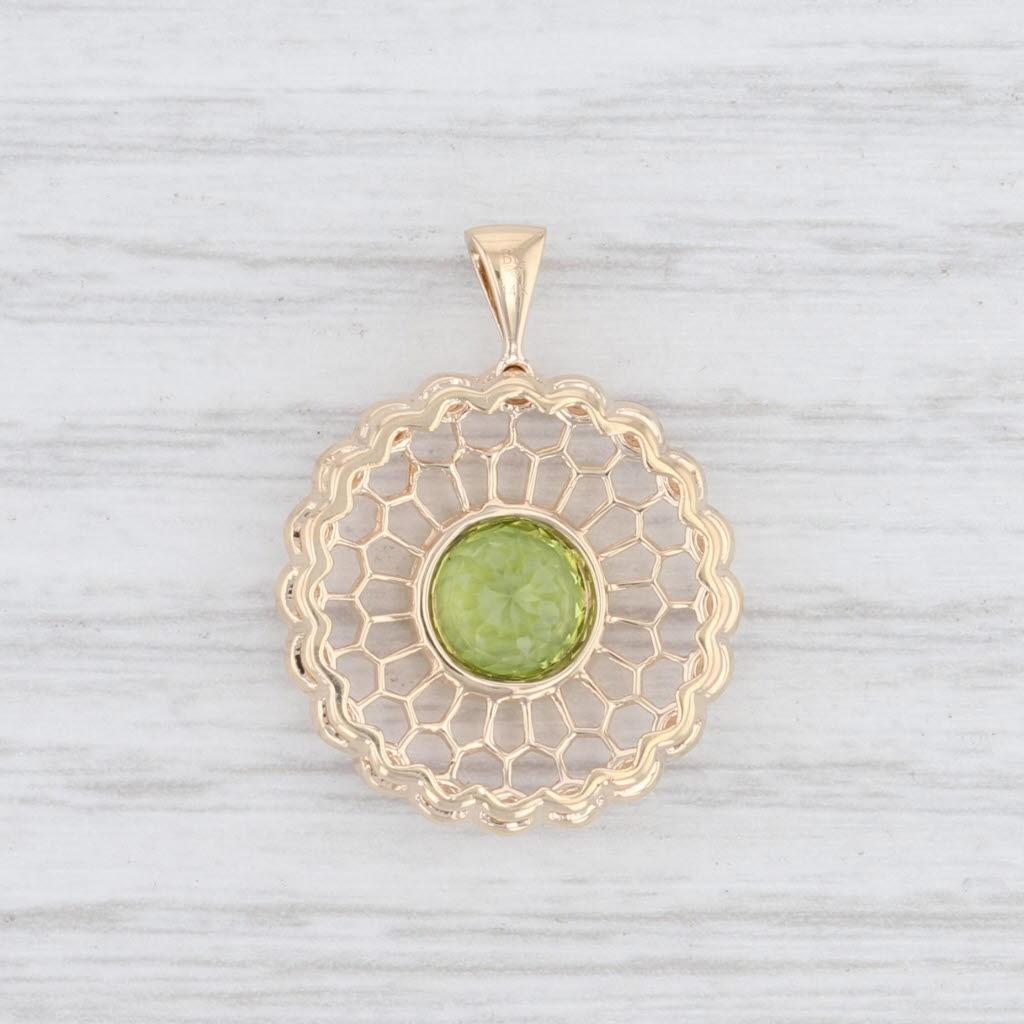 Round Cut New Beverley K 1.38ctw Peridot Diamond Flower Pendant 14k Yellow Gold Floral For Sale