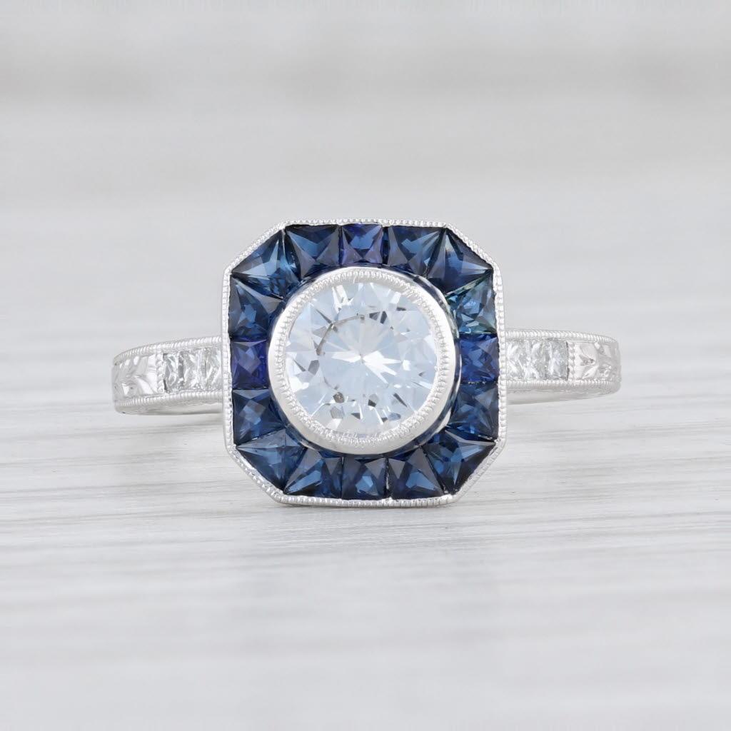 Round Cut New Beverley K 1.71ctw Sapphire Halo Engagement Ring 14k Gold Size 6.75 Diamonds