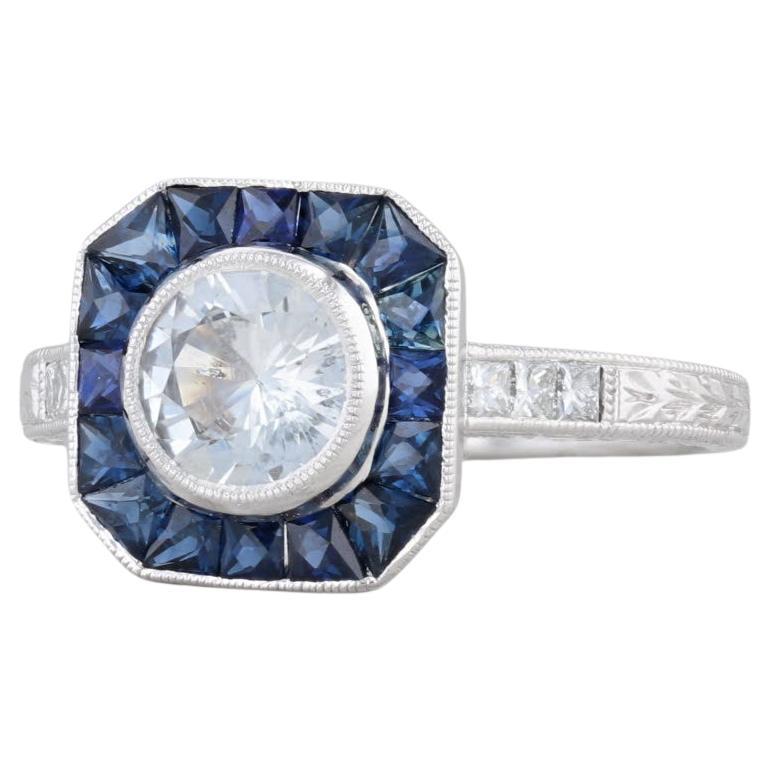New Beverley K 1.71ctw Sapphire Halo Engagement Ring 14k Gold Size 6.75 Diamonds For Sale
