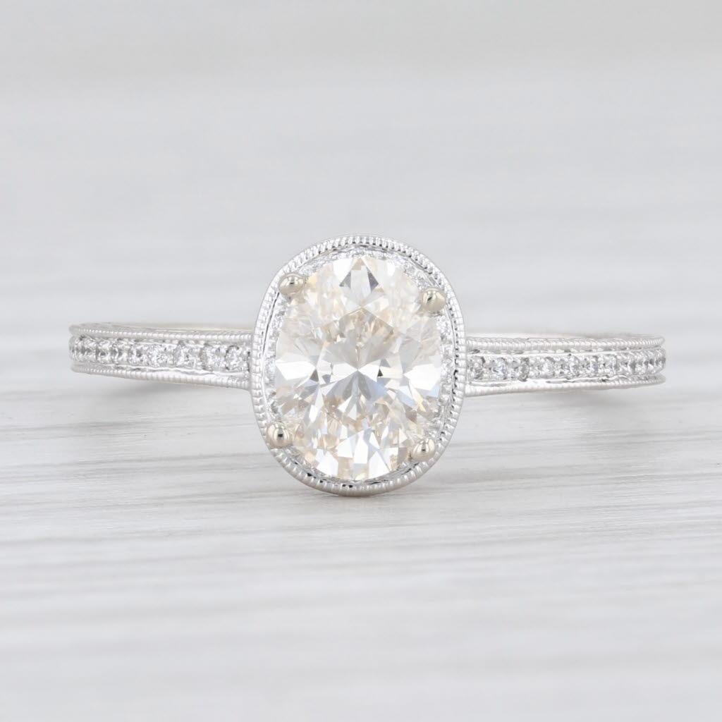 Taille ovale New Beverley K .96ctw Diamond Halo Engagement Ring 14k White Gold Size 6.75 GIA en vente