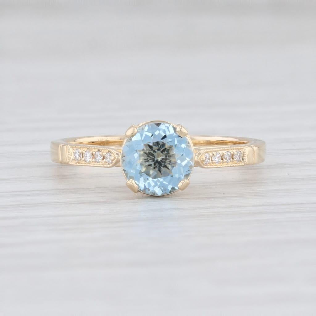 Round Cut New Beverley K Aquamarine Diamond Ring 14k Gold Size 6.5 Engagement Solitaire For Sale