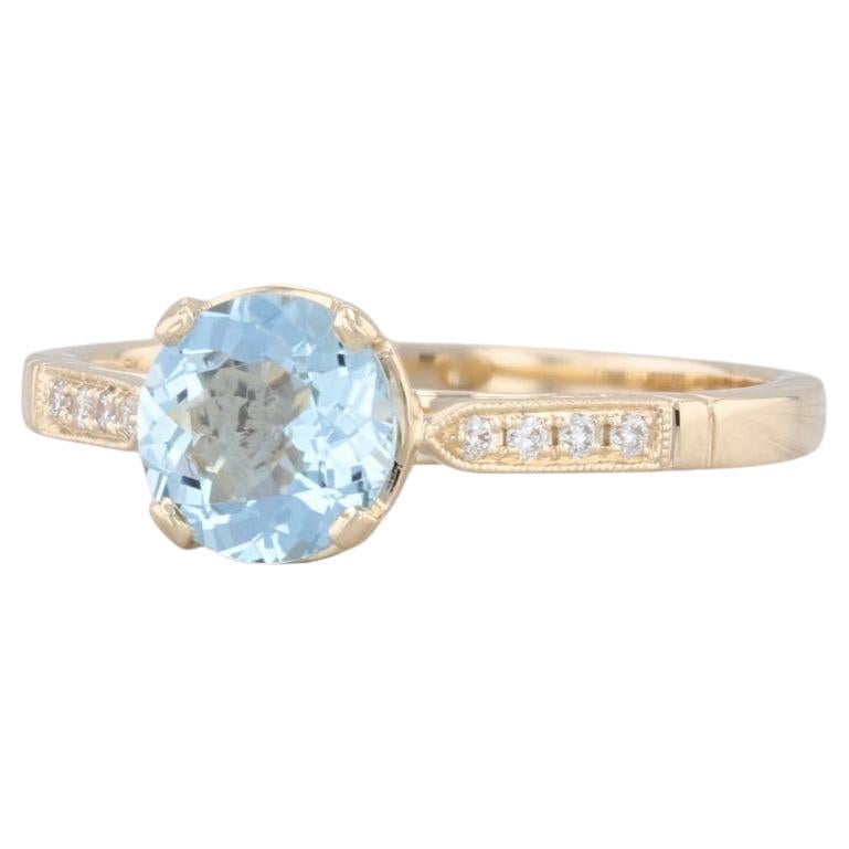 New Beverley K Aquamarine Diamond Ring 14k Gold Size 6.5 Engagement Solitaire For Sale