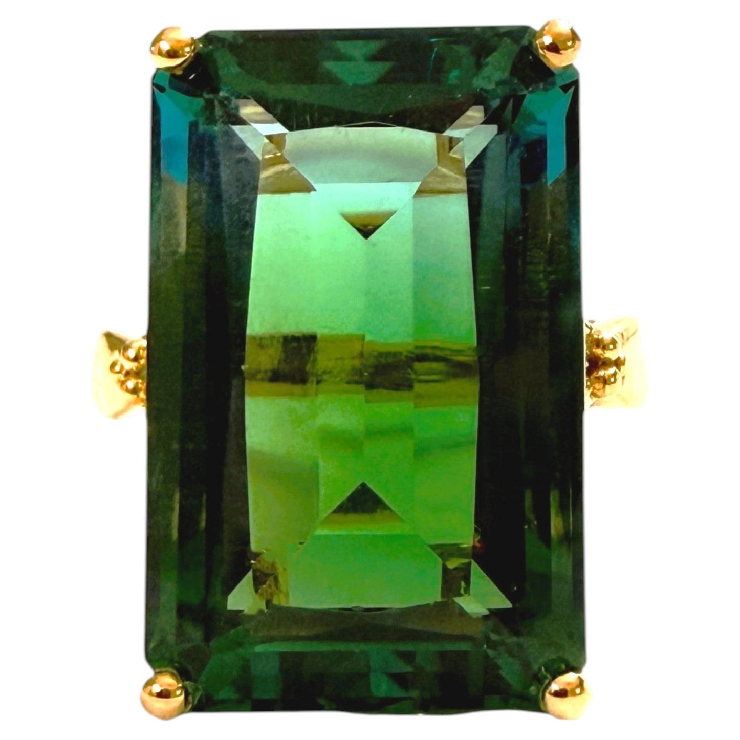 New Bi-Color 21.5 Ct Tourmaline 24k Gold Plated Sterling Ring Size 6.25