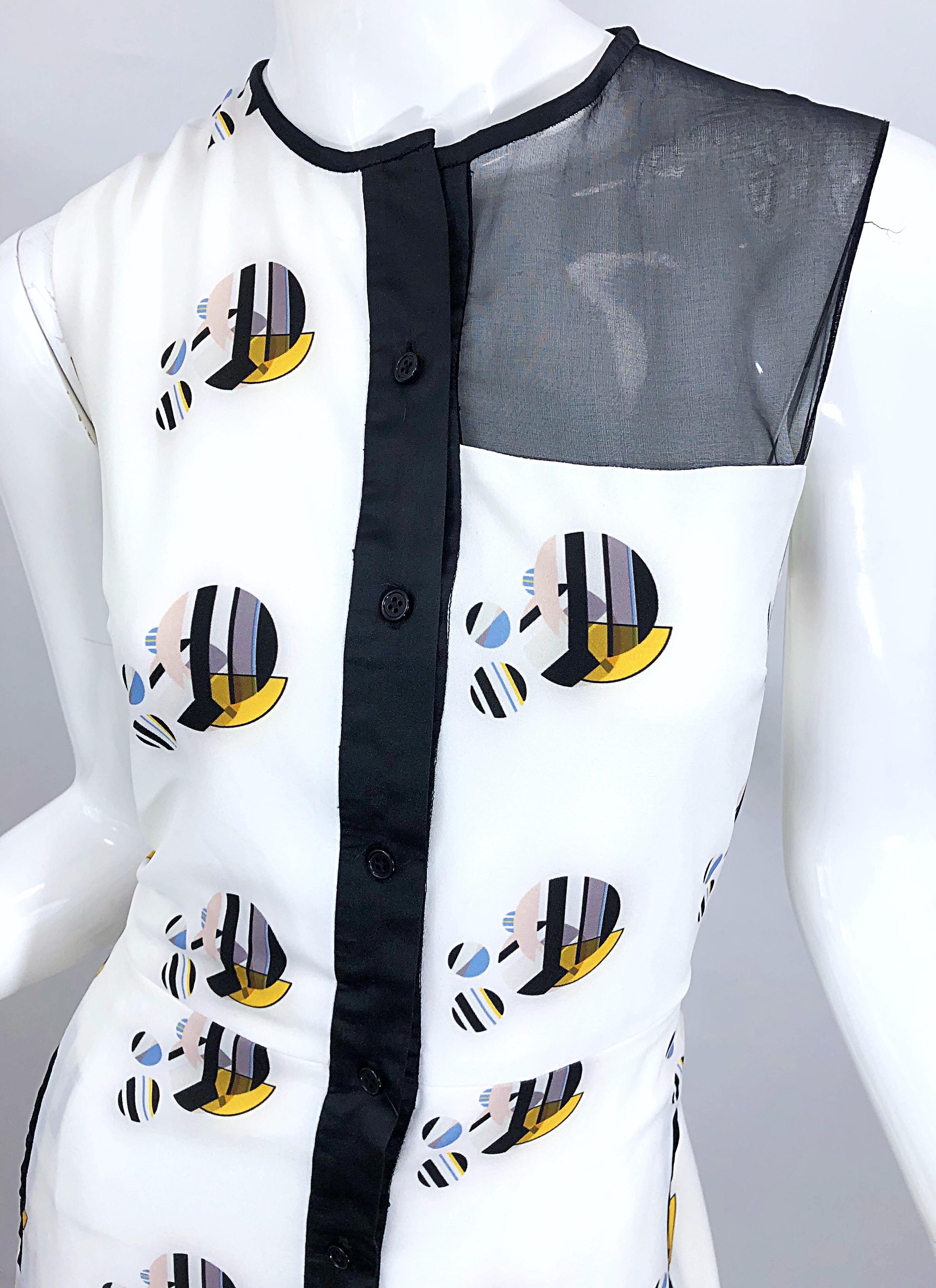 Gray New Bibhu Mohapatra Abstract Print White and Black Silk Sleeveless Shirt Dress