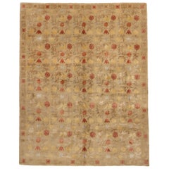 New Bilbao Transitional Spanish Design Beige and Red Wool-Silk Rug