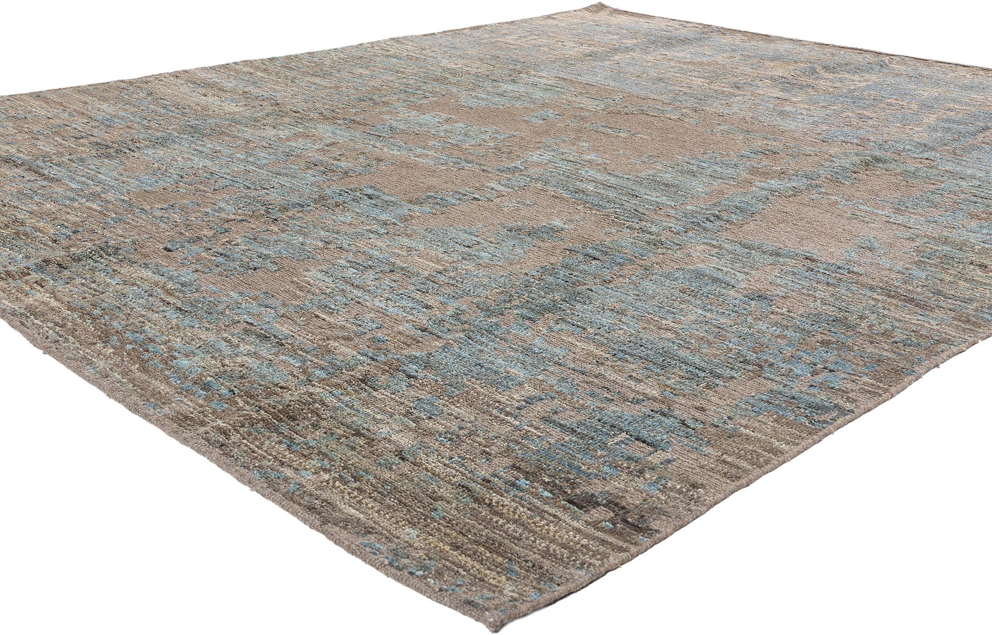 81142 New Modern Abstract Pakistani Soumak Rug, 08'00 x 09'10. Dieser moderne, abstrakte pakistanische Soumak-Teppich aus handgewebter Wolle fängt die Essenz organischer Eleganz ein und präsentiert eine ruhige Farbpalette aus erdigen Taupe- und