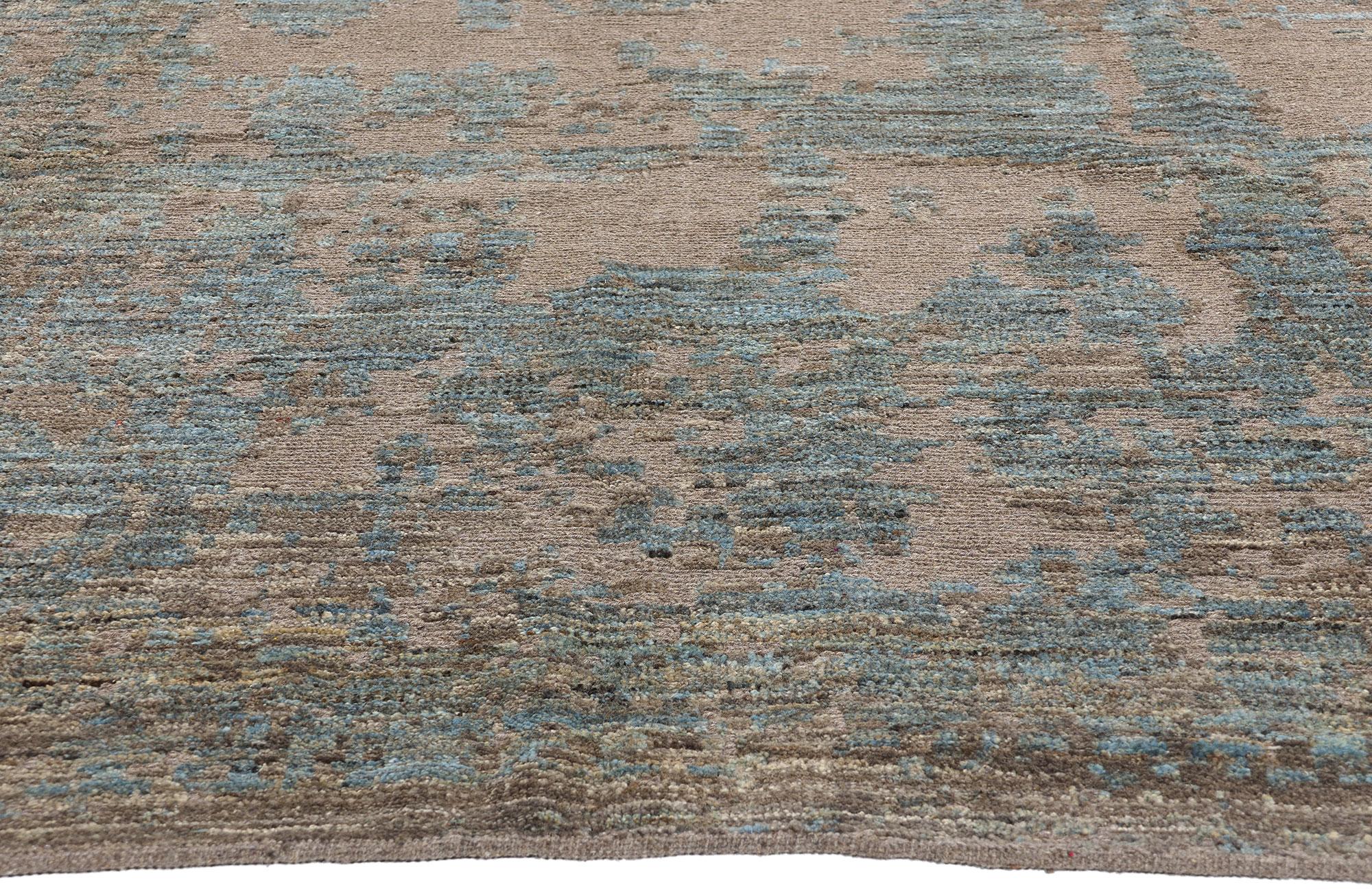 New Biophilic Contemporary Abstract Soumak Textured Carpet (Indisch) im Angebot
