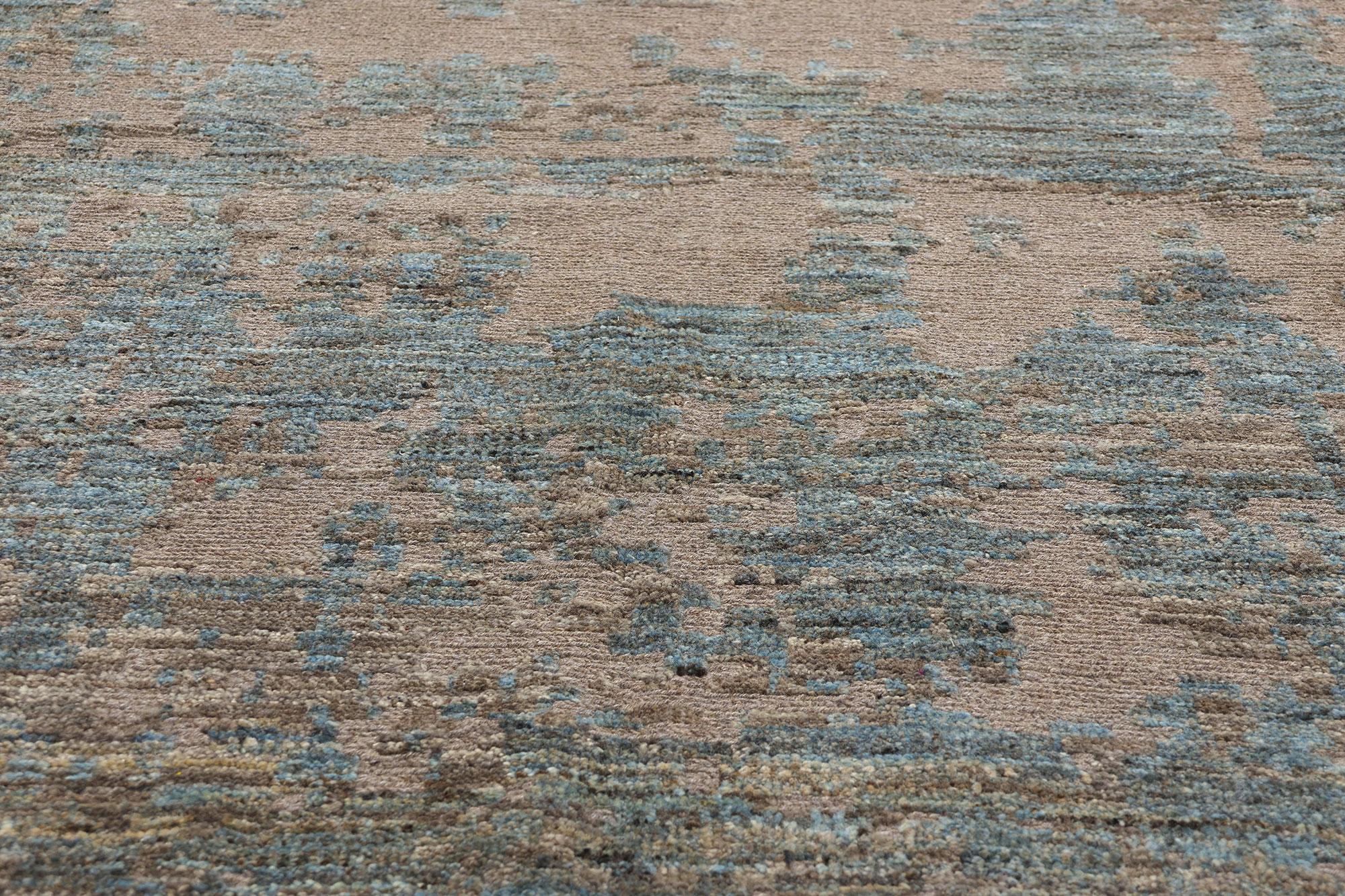 New Biophilic Contemporary Abstract Soumak Textured Carpet (Handgeknüpft) im Angebot