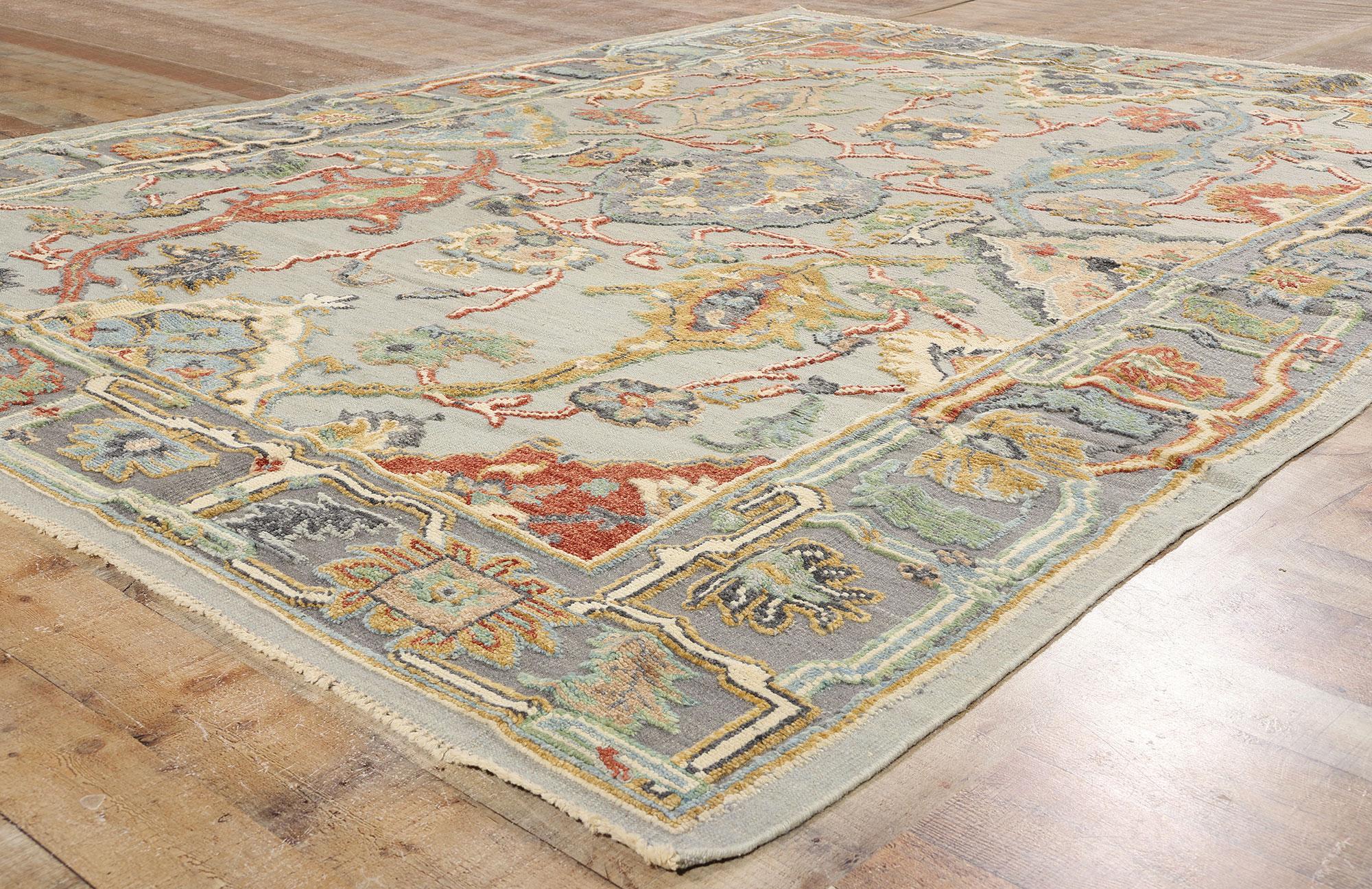 Mid-Century Modern New Biophilic Contemporary Colorful Oushak Soumak Textured Carpet For Sale