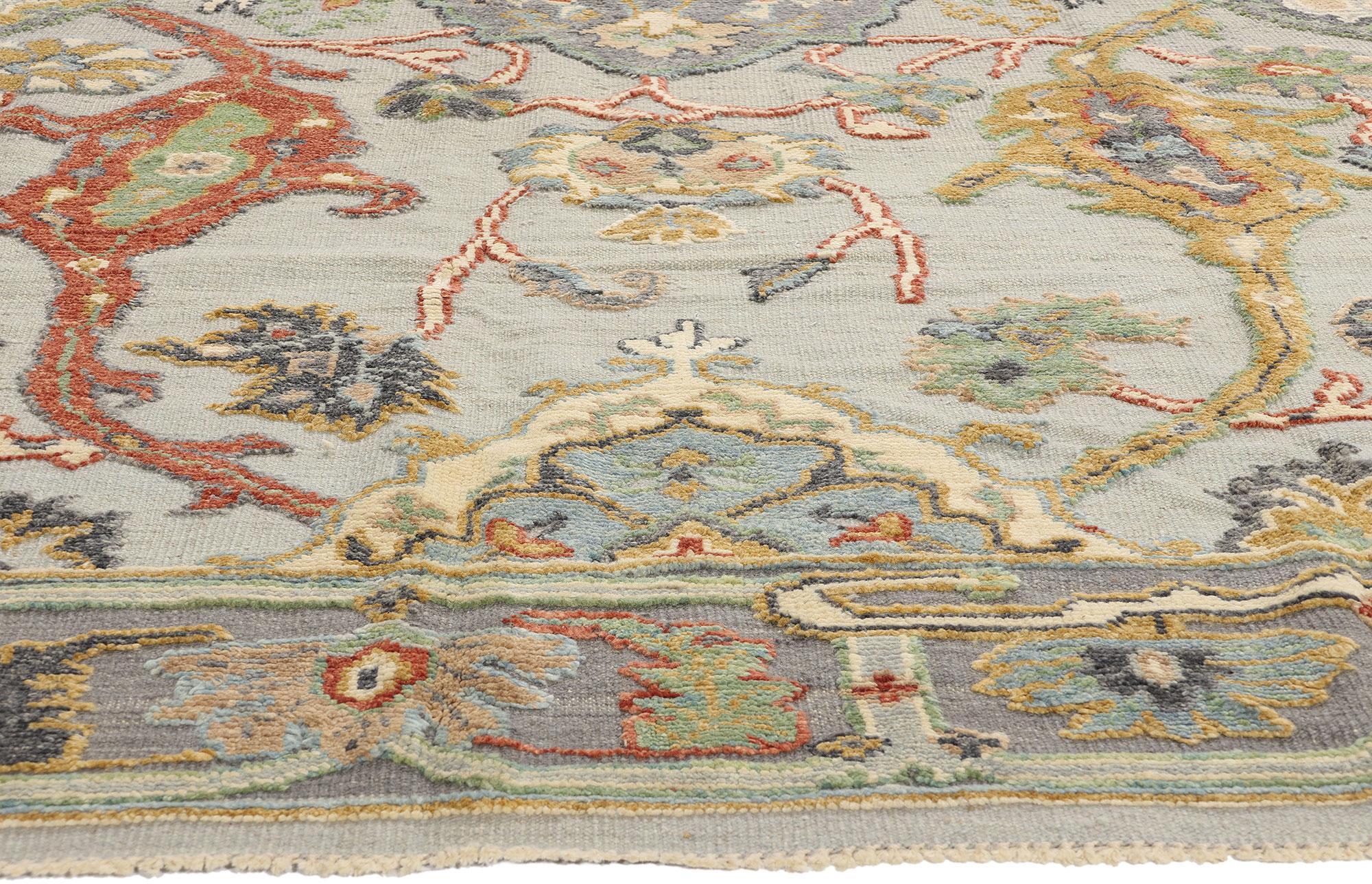 Pakistani New Biophilic Contemporary Colorful Oushak Soumak Textured Carpet For Sale