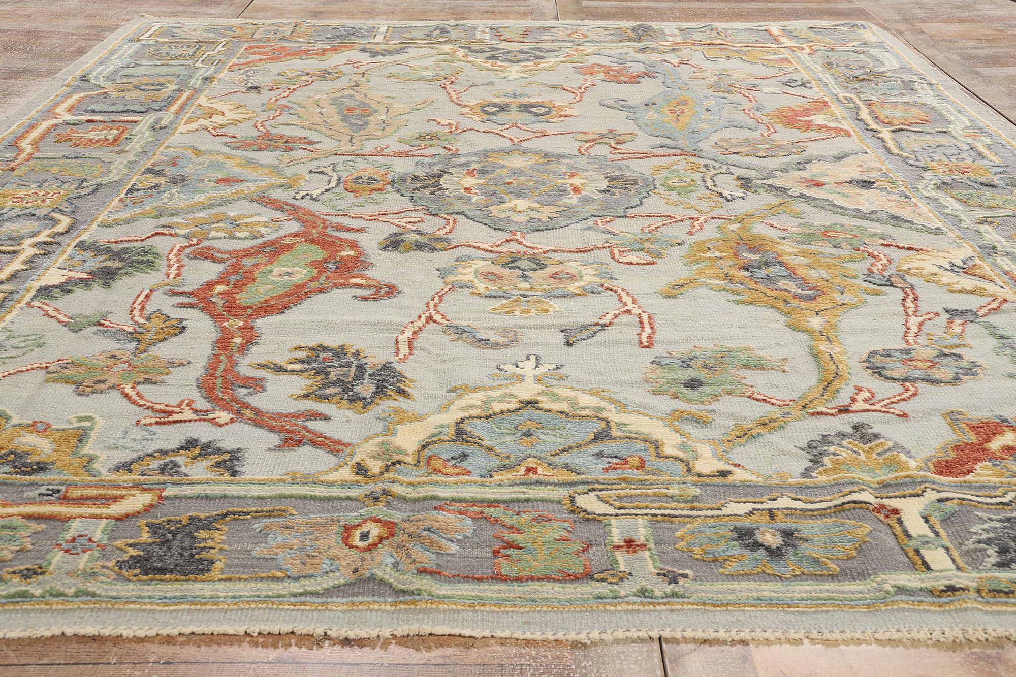 Wool New Biophilic Contemporary Colorful Oushak Soumak Textured Carpet For Sale