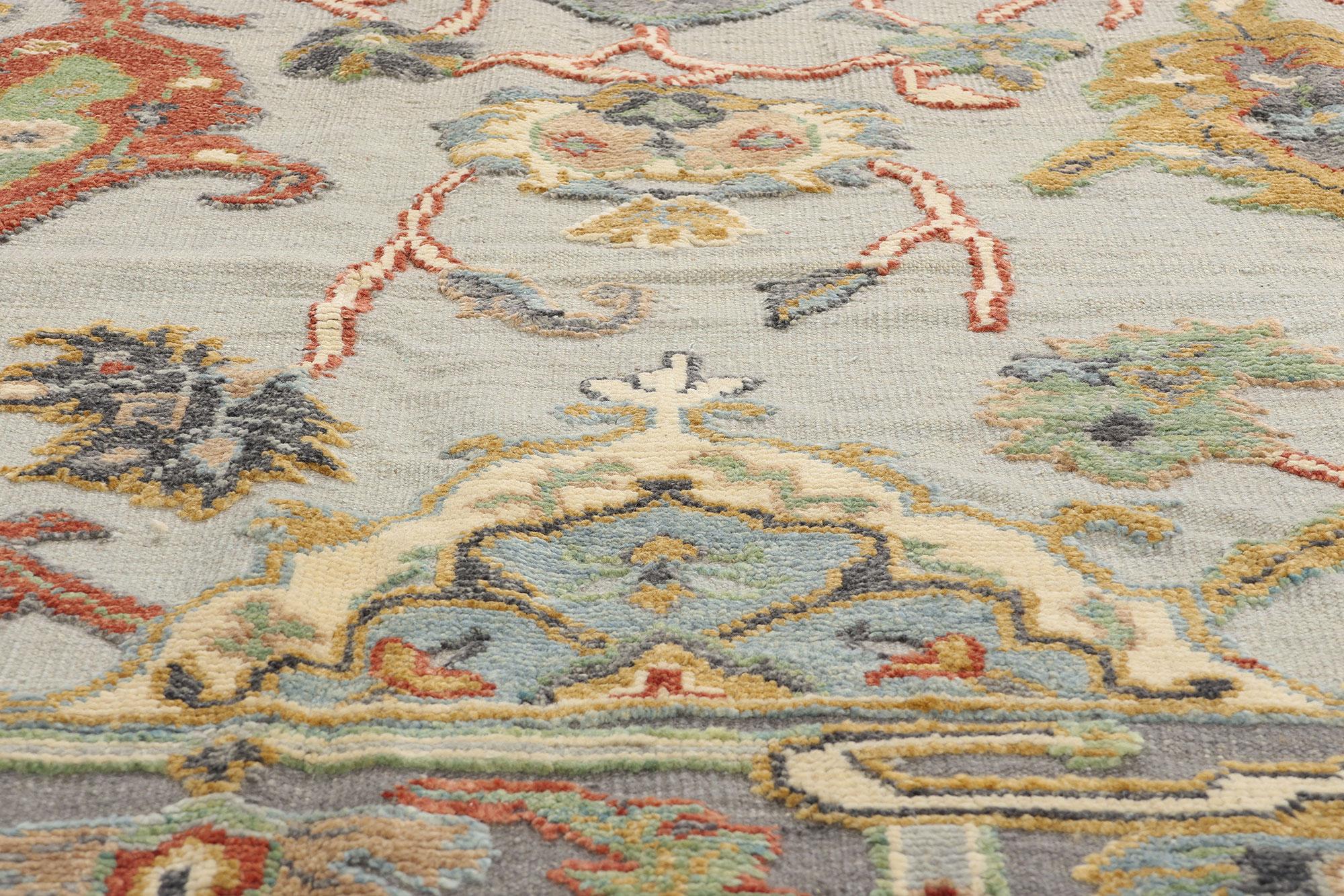 New Biophilic Contemporary Colorful Oushak Soumak Textured Carpet For Sale 1