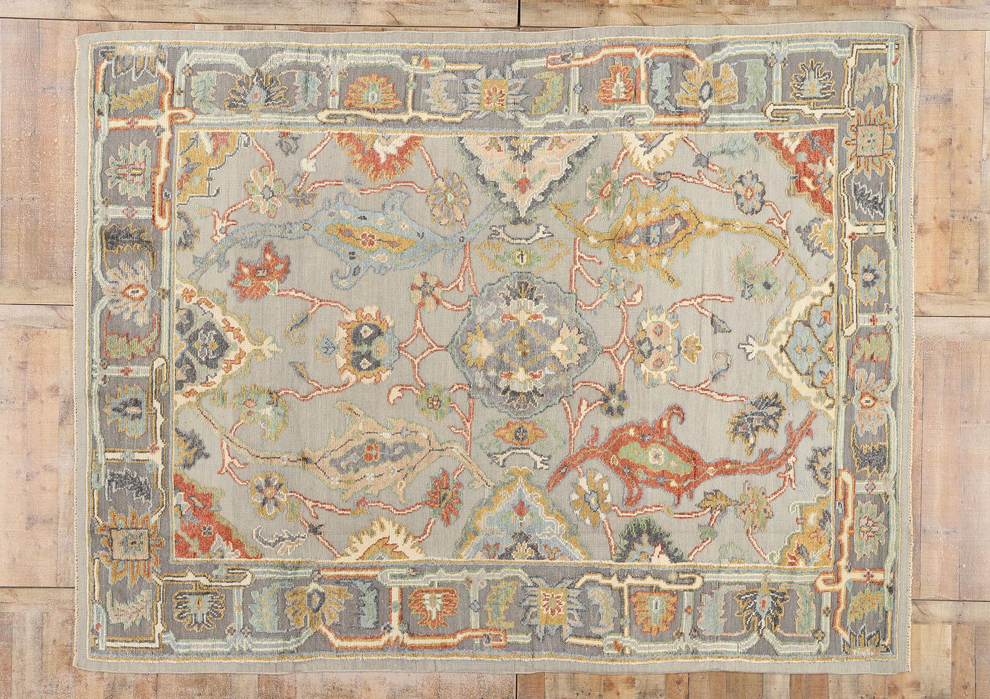 New Biophilic Contemporary Colorful Oushak Soumak Textured Carpet For Sale 2