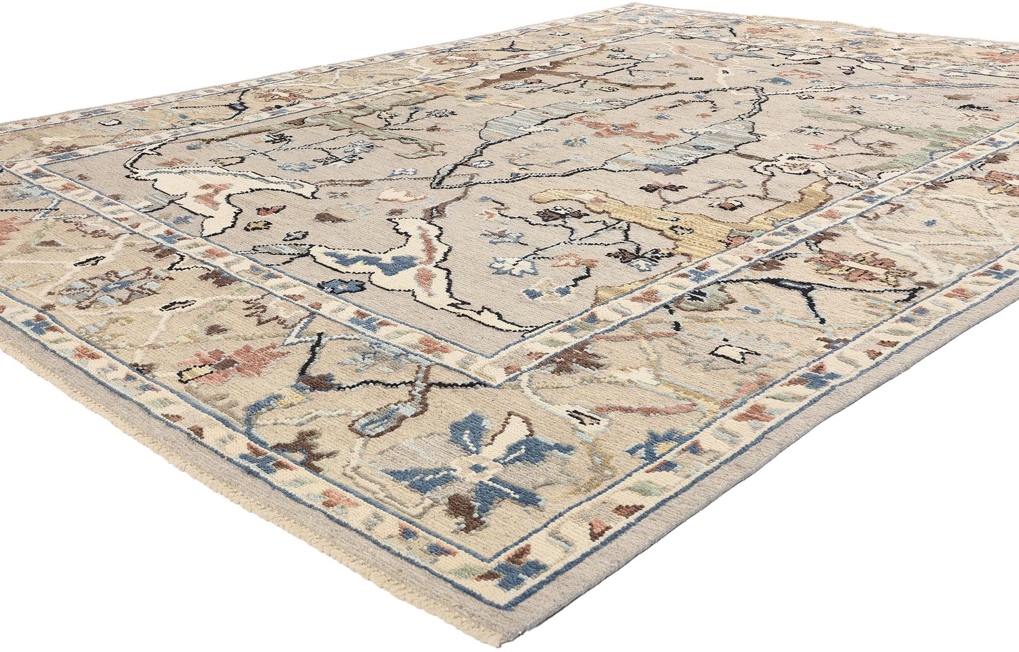 81153 New Modern Earth-Tone Oushak Soumak Rug, 09'02 x 11'11. Dieser moderne Oushak Soumak-Teppich aus handgewebter Wolle, der in Pakistan hergestellt wird, fängt mit seinen komplizierten Mustern und seiner strukturierten Kunstfertigkeit die Essenz