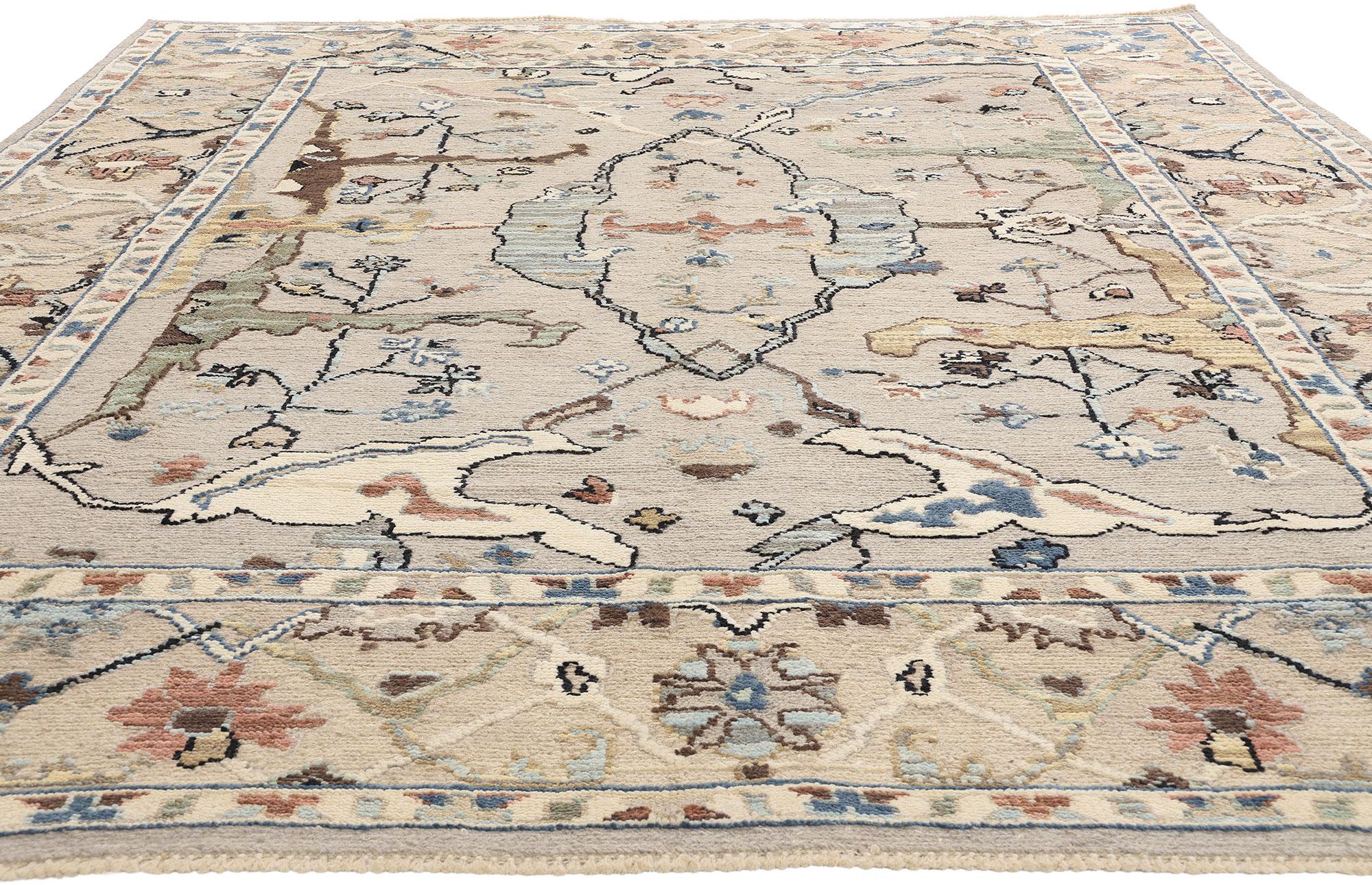 New Biophilic Contemporary Earth-Tone Oushak Soumak Textured Carpet (Pakistanisch) im Angebot