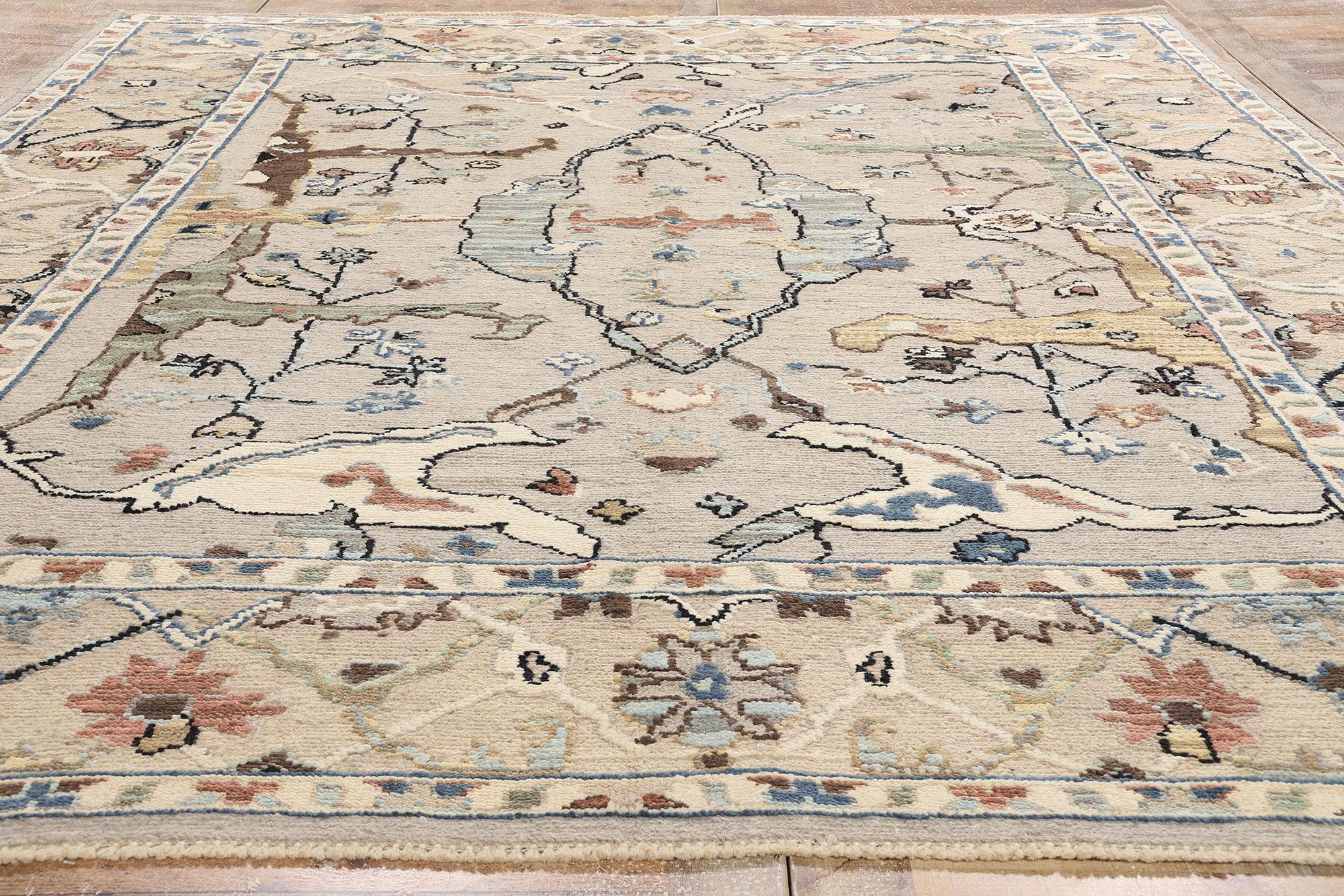 New Biophilic Contemporary Earth-Tone Oushak Soumak Textured Carpet (Handgeknüpft) im Angebot