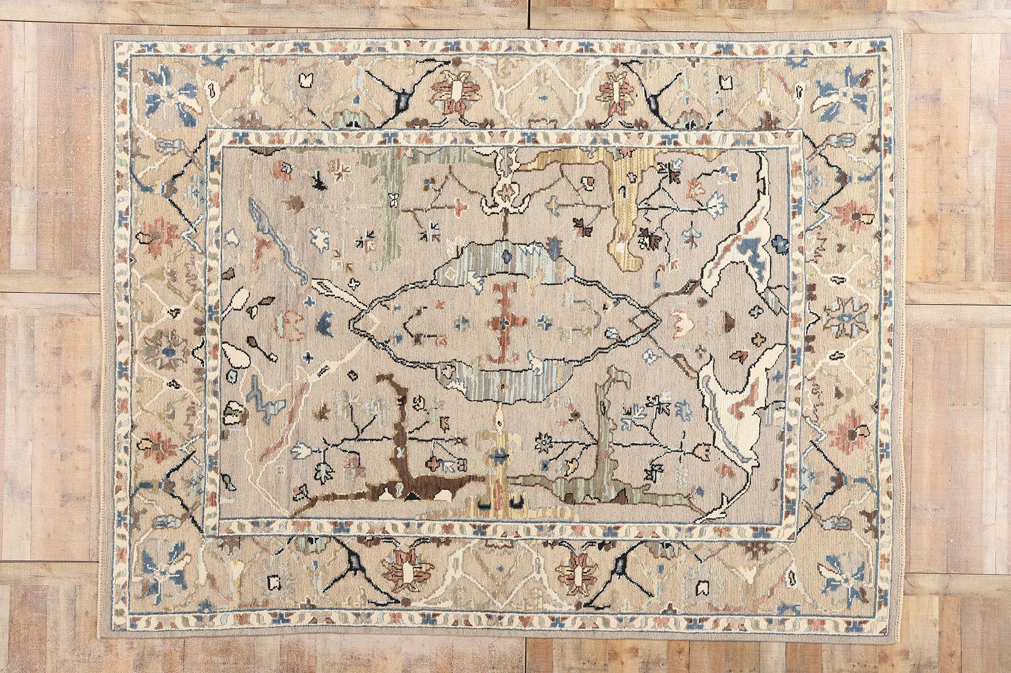 New Biophilic Contemporary Earth-Tone Oushak Soumak Textured Carpet im Angebot 1