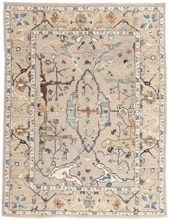 New Biophilic Contemporary Earth-Tone Oushak Soumak Textured Carpet