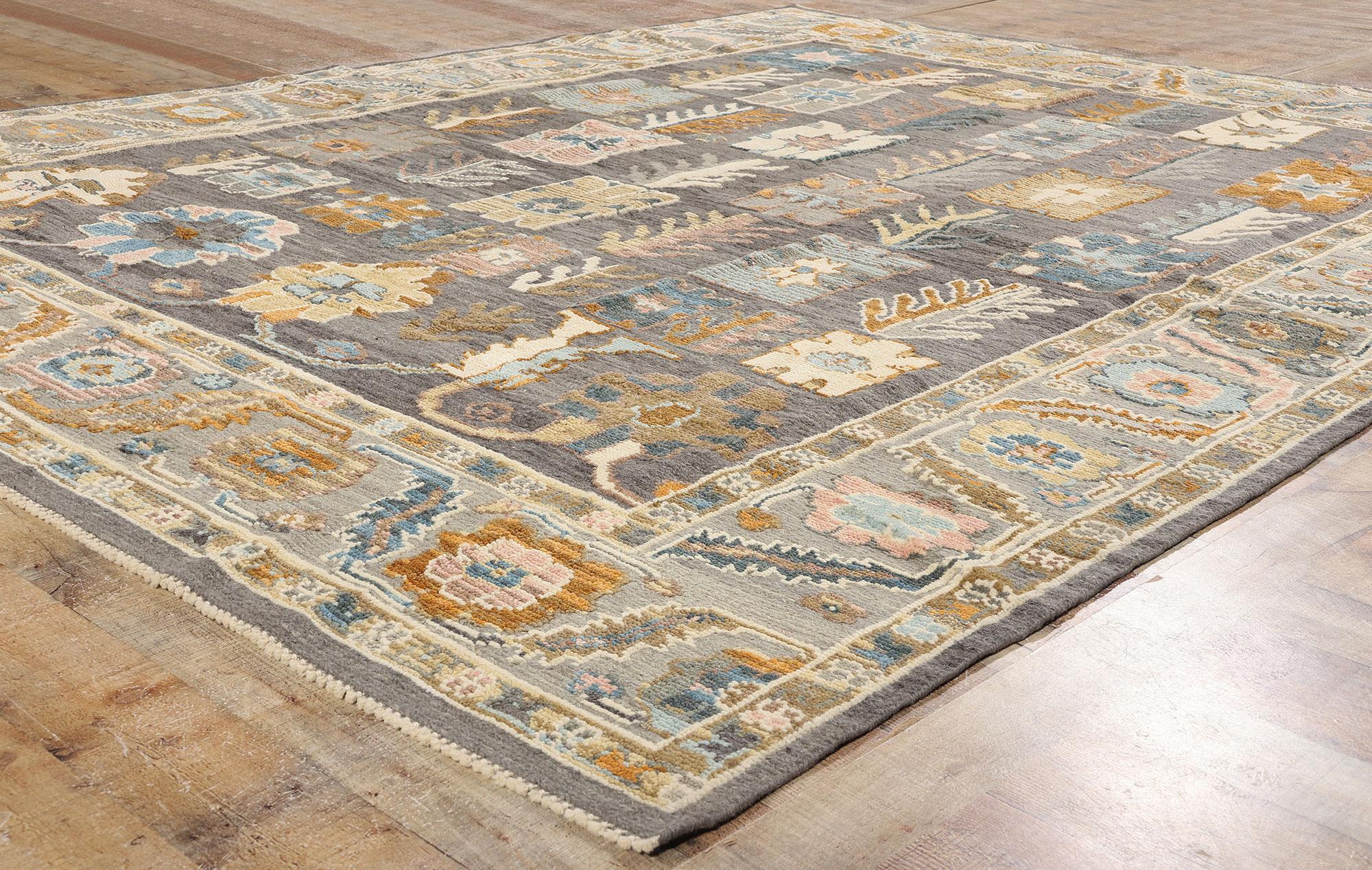 Mid-Century moderno Nuovo Tappeto Biofilico Contemporaneo Grigio Oushak Soumak Testurizzato in vendita