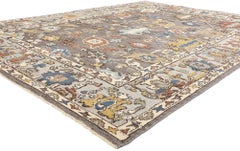 New Biophilic Contemporary Grey Oushak Soumak Textured Carpet