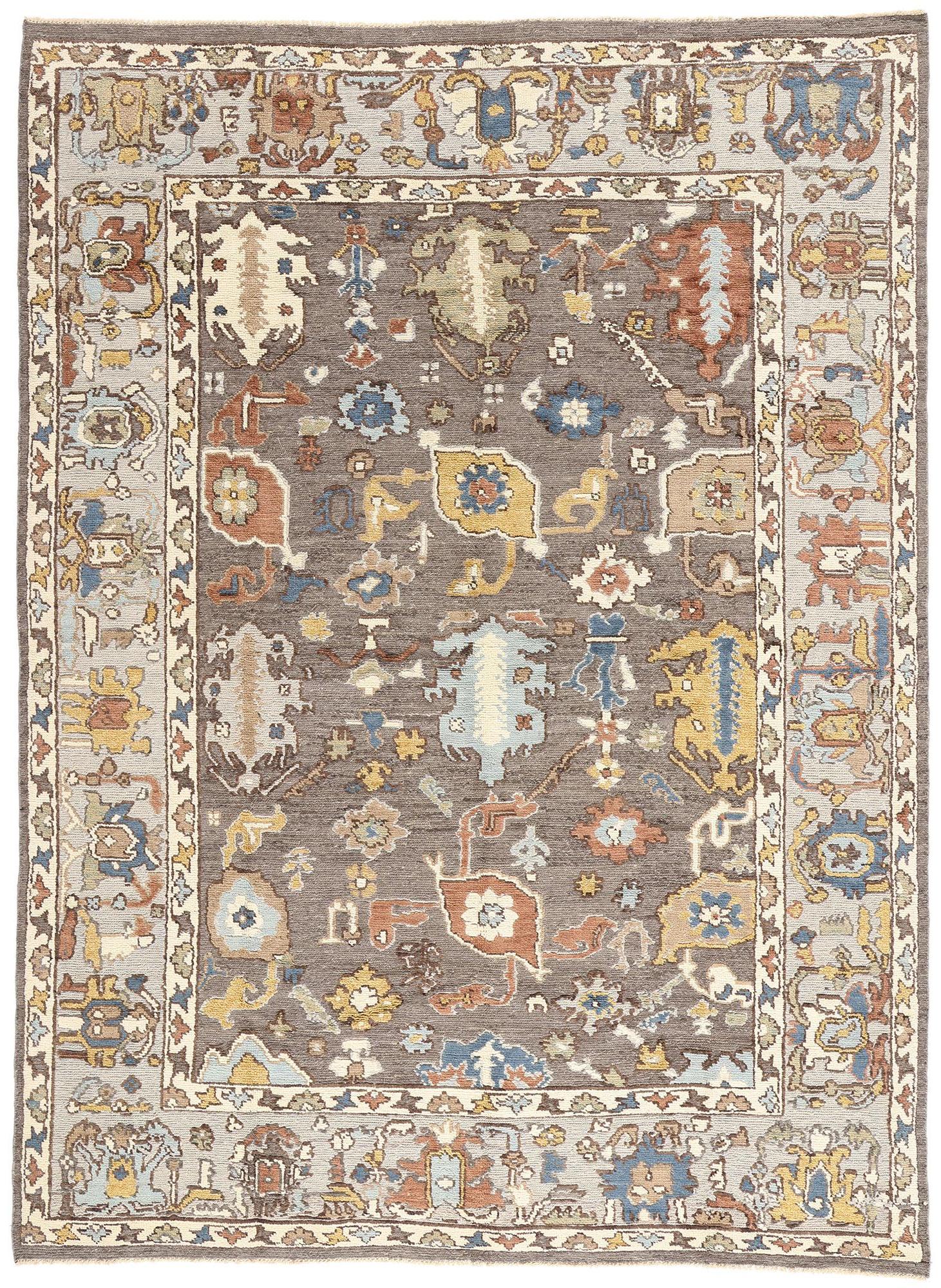 New Biophilic Contemporary Grey Oushak Soumak Textured Carpet