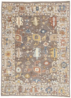 New Biophilic Contemporary Grey Oushak Soumak Textured Carpet