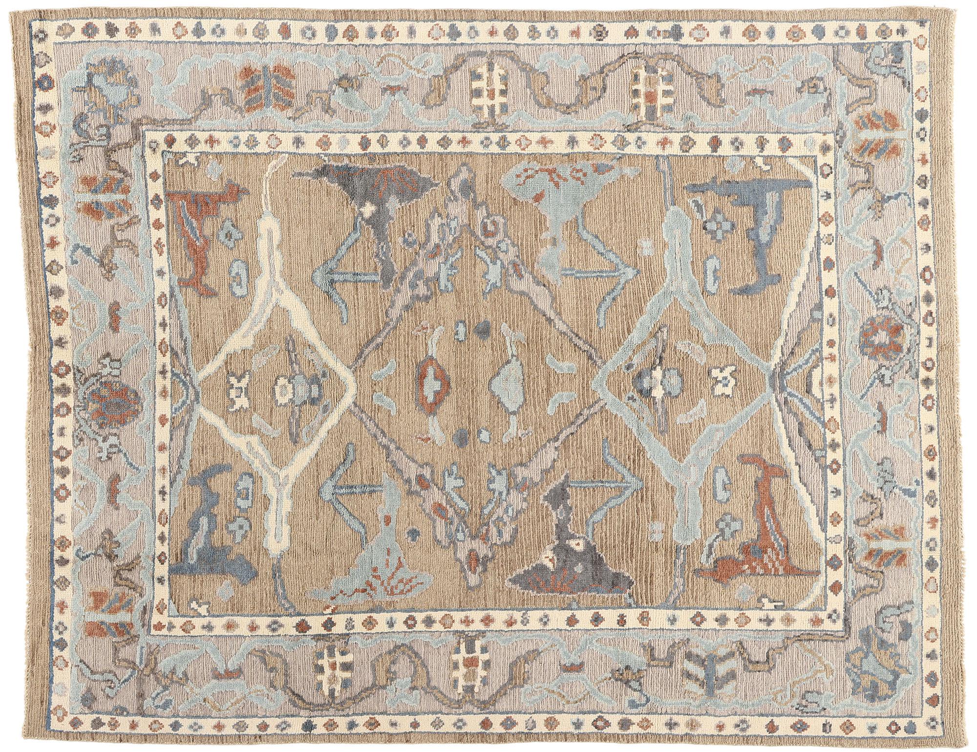 New Biophilic Contemporary Soft Earth-Tone Oushak Soumak Textured Carpet im Angebot 2