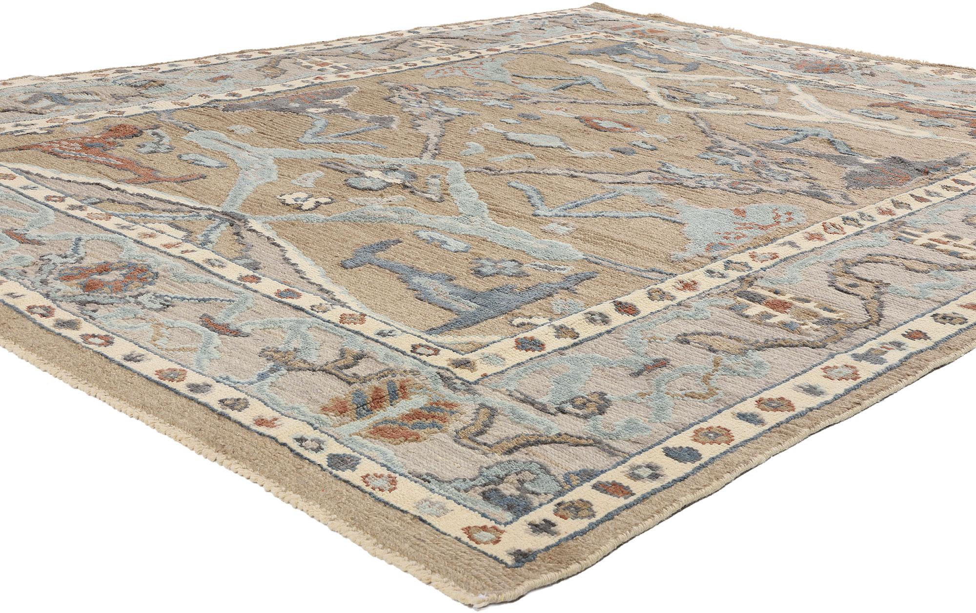 81148 New Modern Earth-Tone Oushak Soumak Rug, 07'10 x 09'10. Dieser moderne, erdfarbene Oushak-Soumak-Teppich aus handgewebter Wolle strahlt eine unaufdringliche Eleganz aus, die eine Hommage an die zeitlose Schönheit des traditionellen