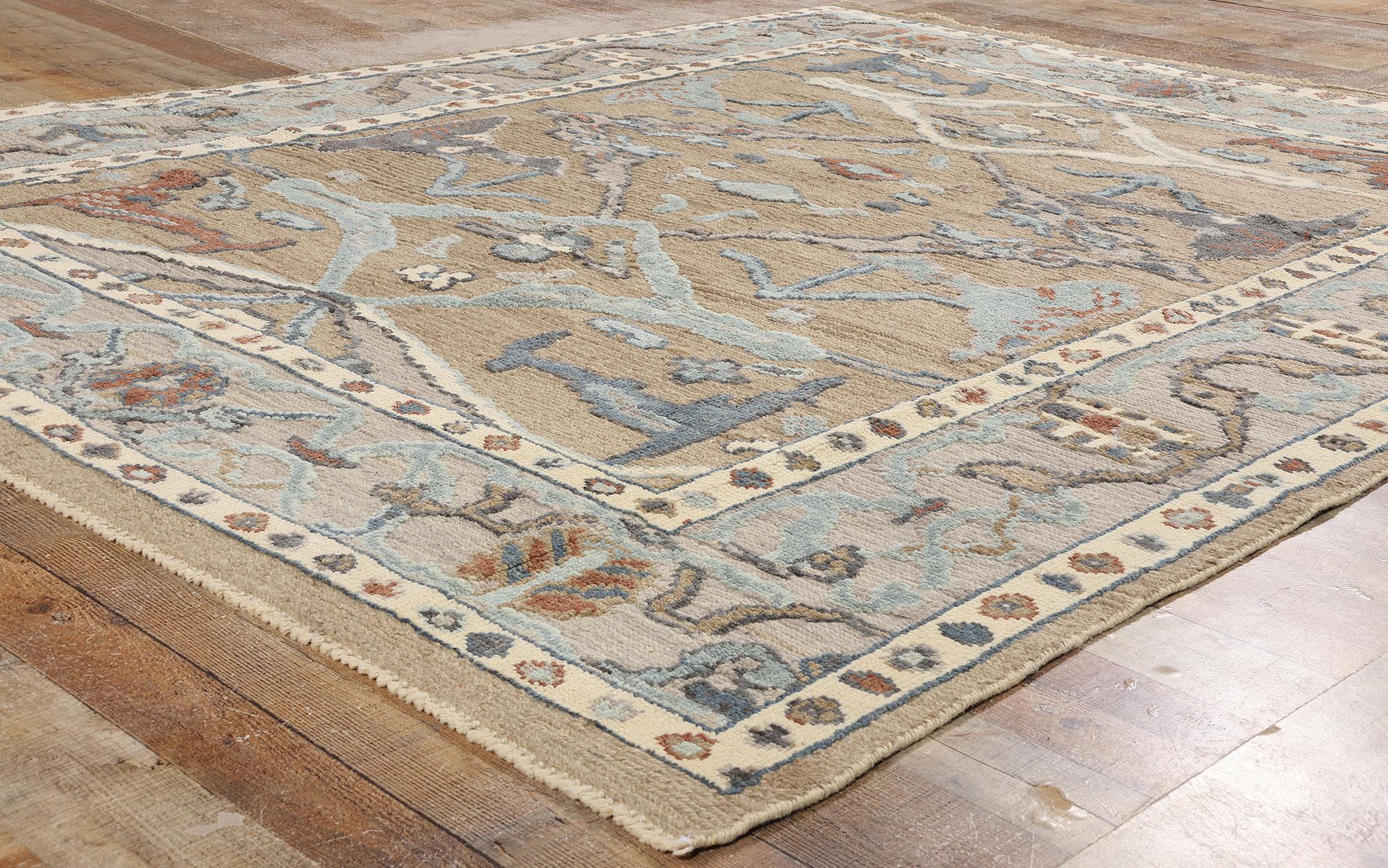 New Biophilic Contemporary Soft Earth-Tone Oushak Soumak Textured Carpet (Moderne der Mitte des Jahrhunderts) im Angebot