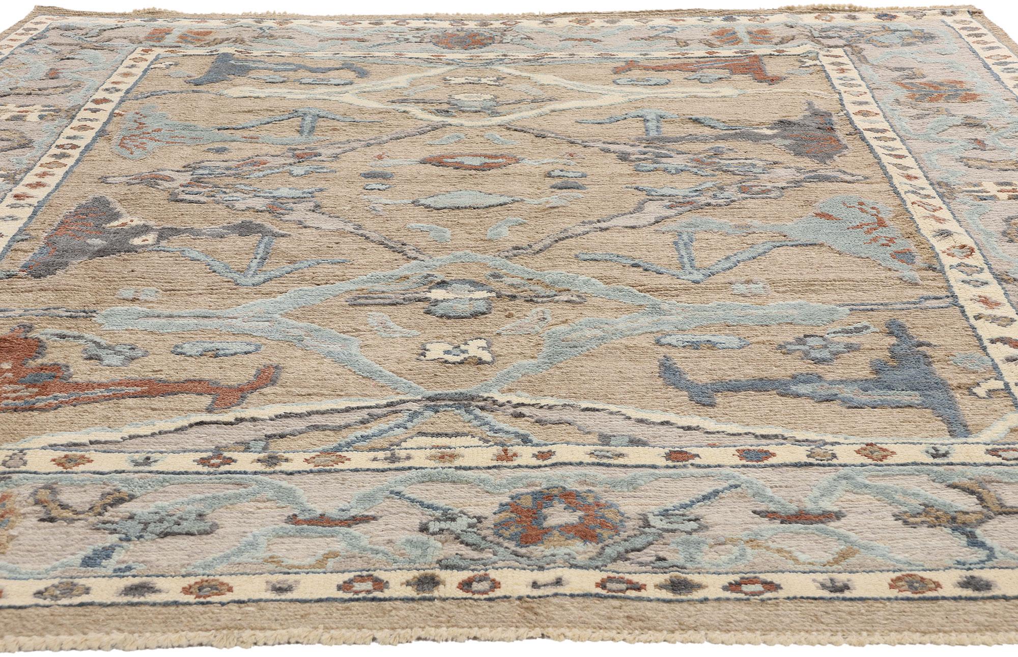 New Biophilic Contemporary Soft Earth-Tone Oushak Soumak Textured Carpet (Pakistanisch) im Angebot